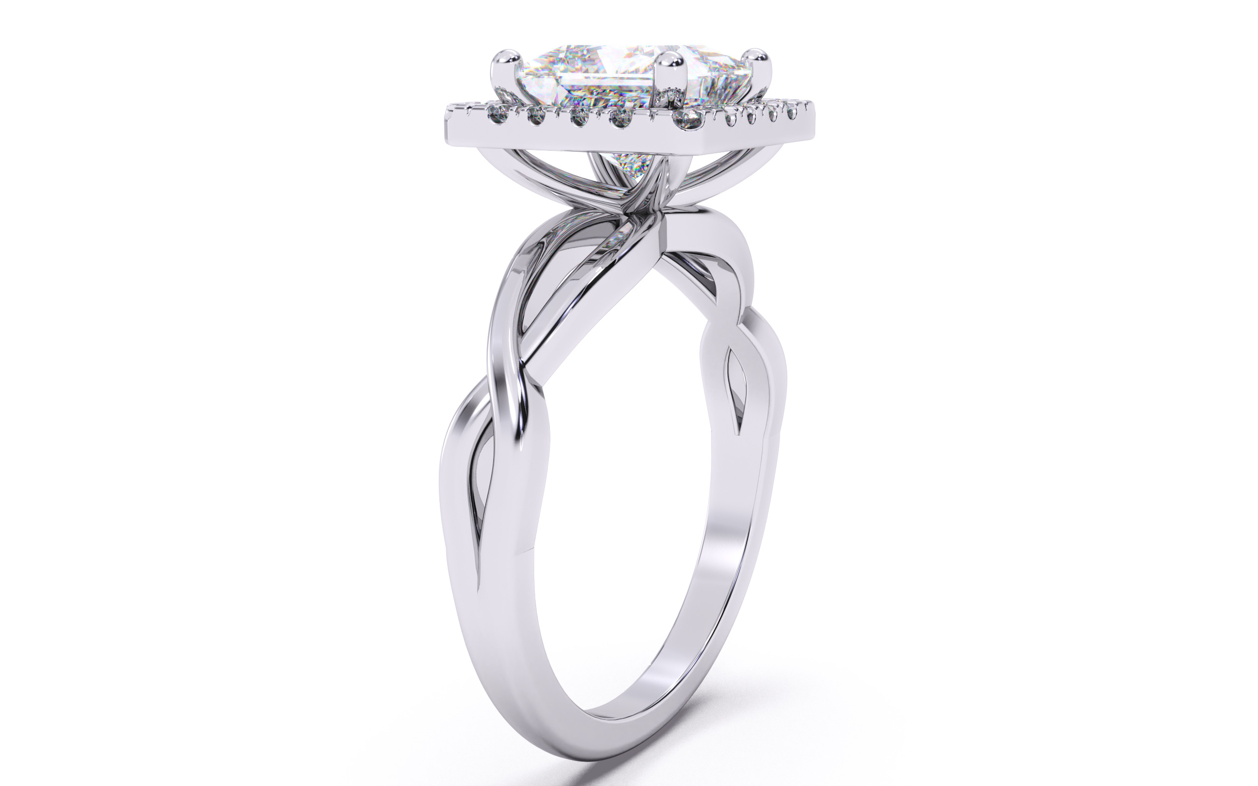 Princess Diamond Halo Setting Solitaire Ring  3D print model_19