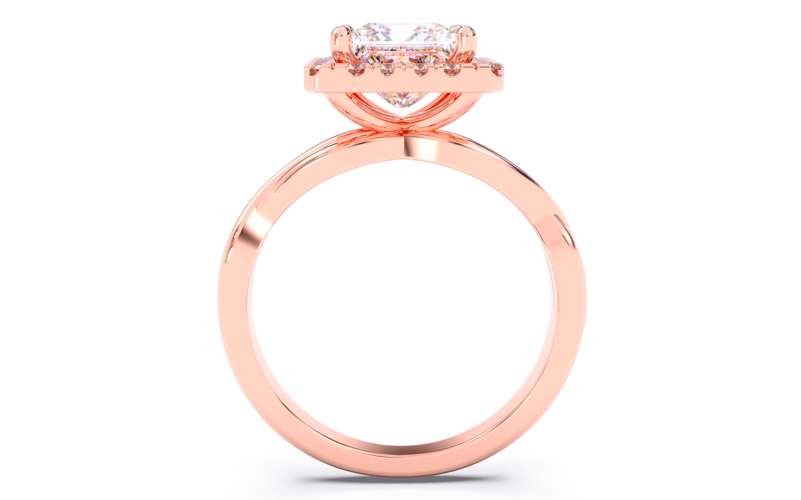 Princess Diamond Halo Setting Solitaire Ring  3D print model_6