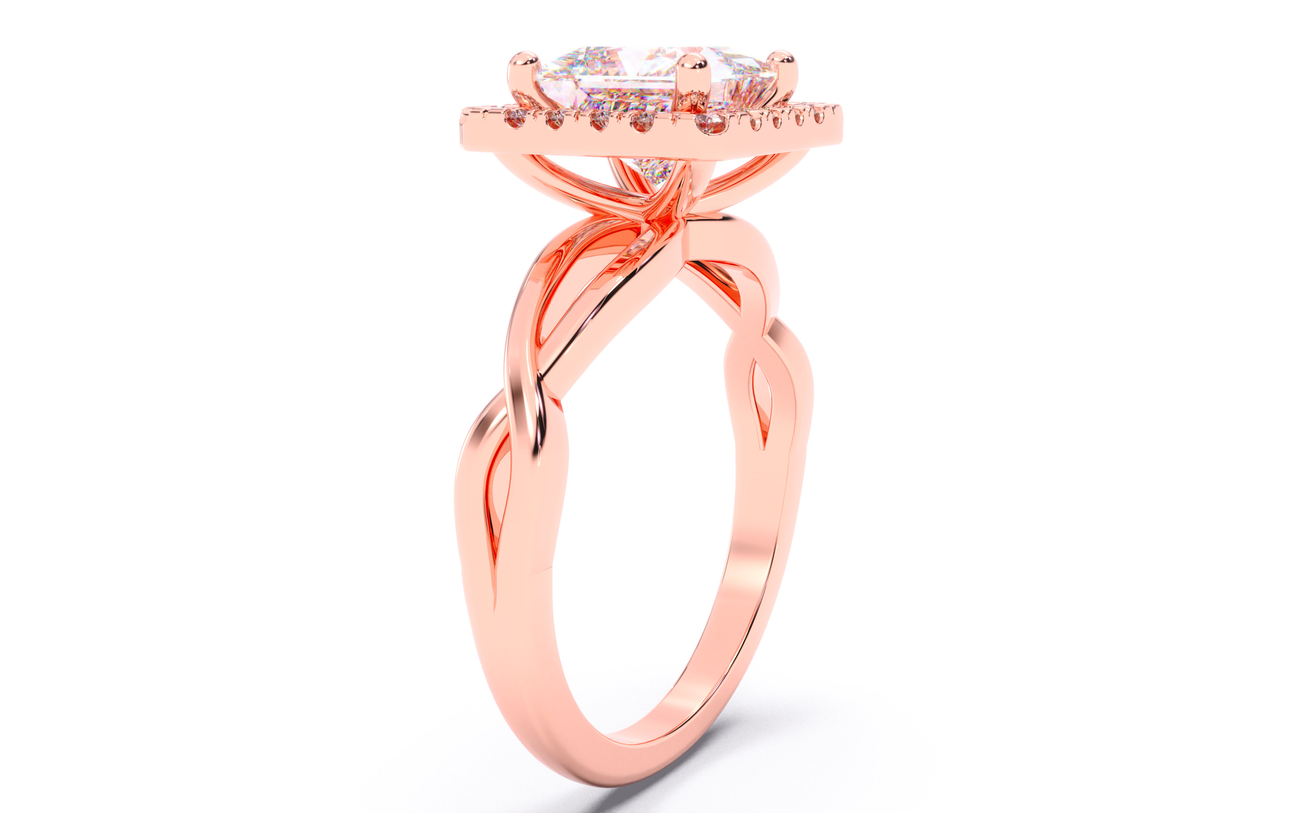 Princess Diamond Halo Setting Solitaire Ring  3D print model_13