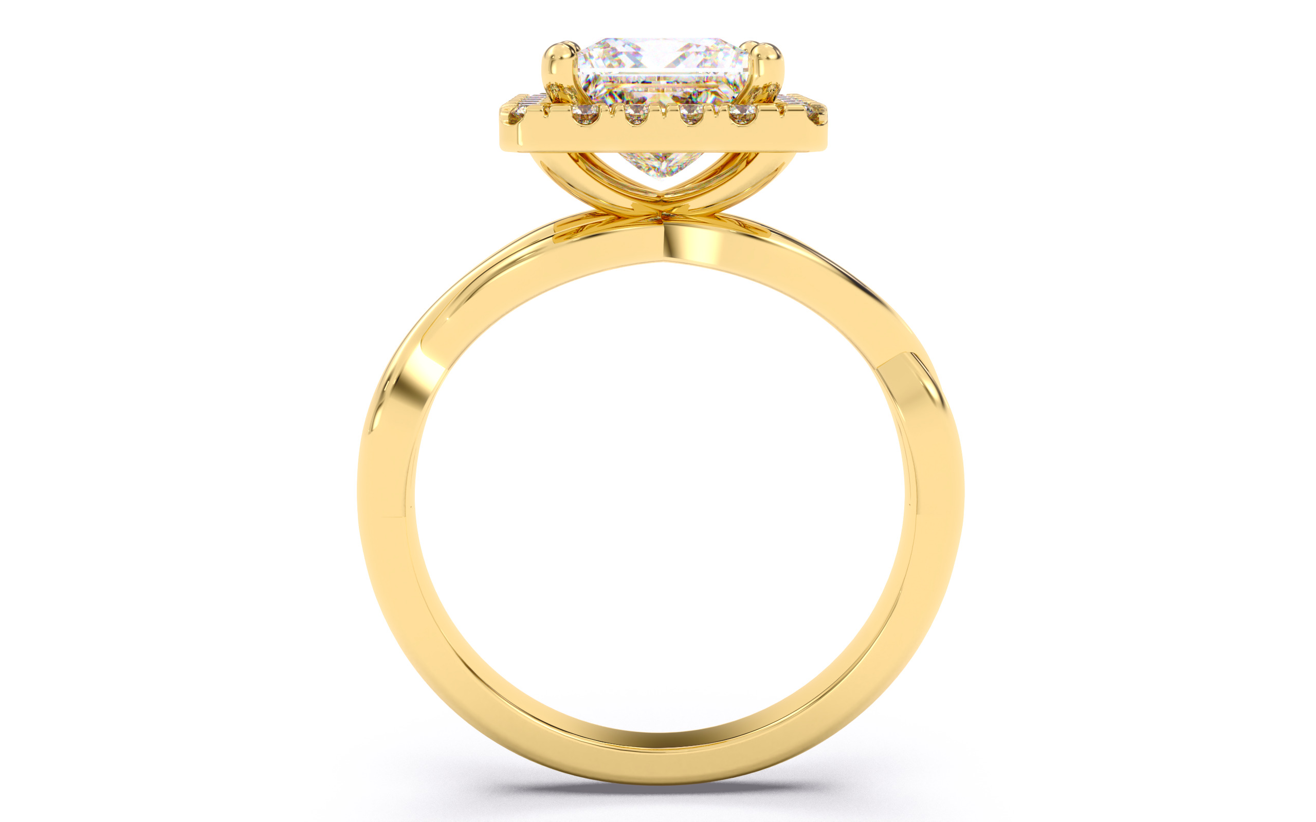 Princess Diamond Halo Setting Solitaire Ring  3D print model_11