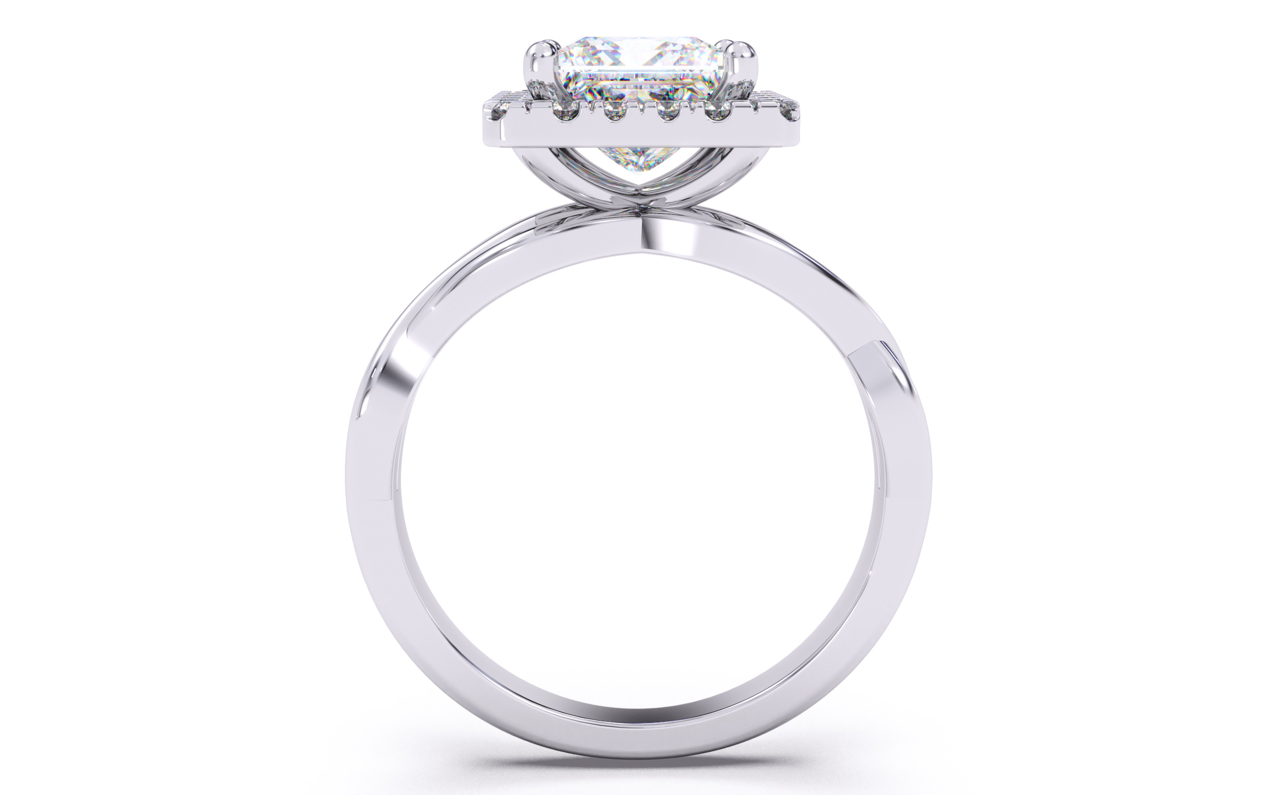 Princess Diamond Halo Setting Solitaire Ring  3D print model_9