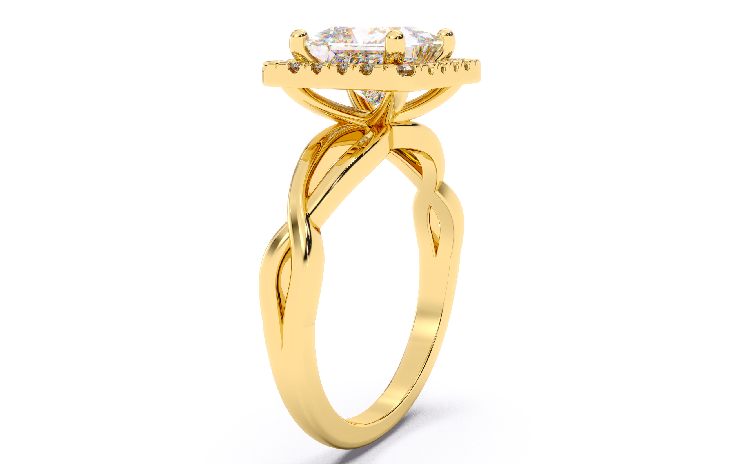 Princess Diamond Halo Setting Solitaire Ring  3D print model_21