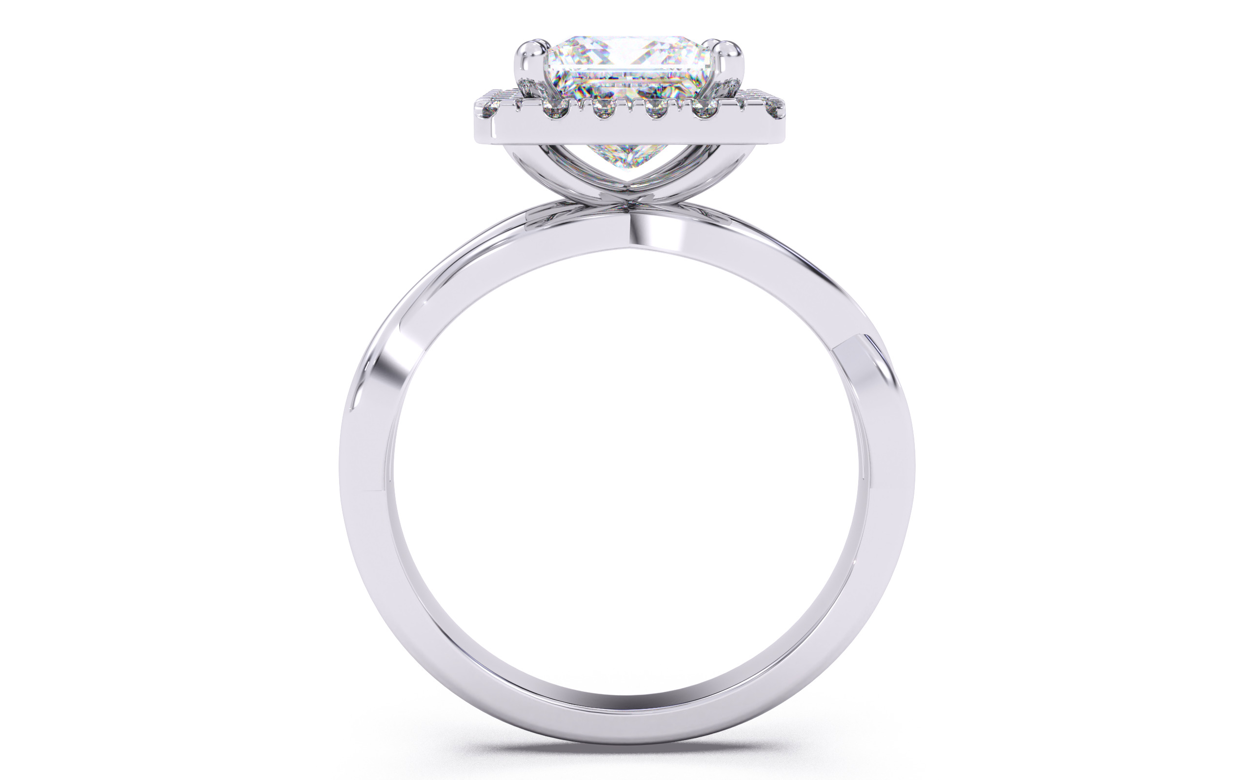 Princess Diamond Halo Setting Solitaire Ring  3D print model_8