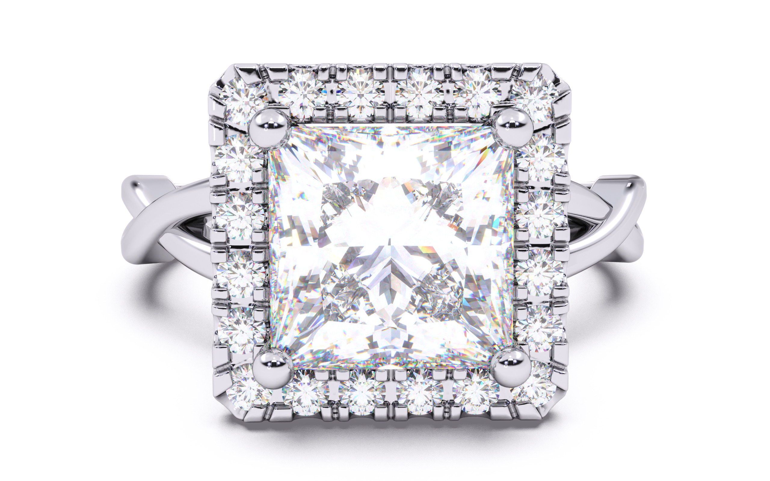 Princess Diamond Halo Setting Solitaire Ring  3D print model_16