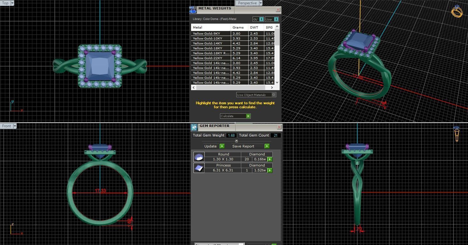 Princess Diamond Halo Setting Solitaire Ring  3D print model_25