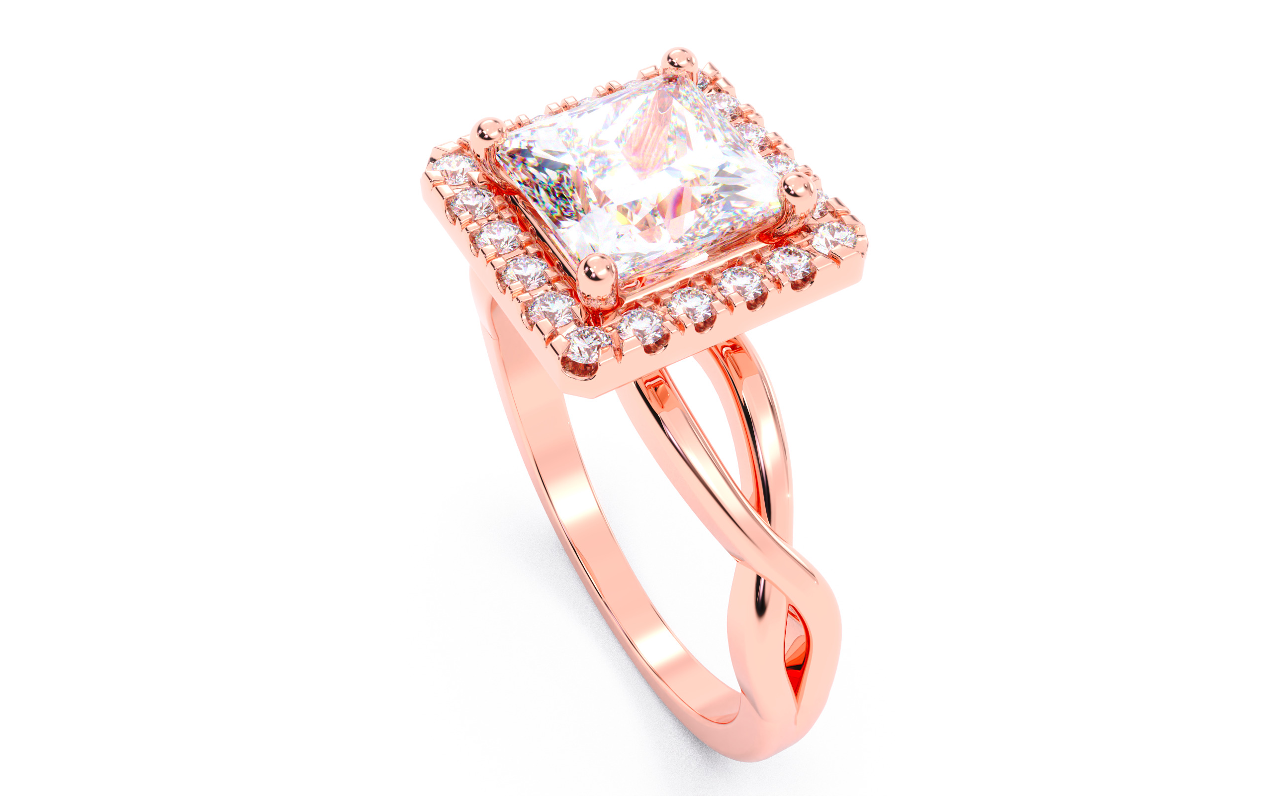 Princess Diamond Halo Setting Solitaire Ring  3D print model_4