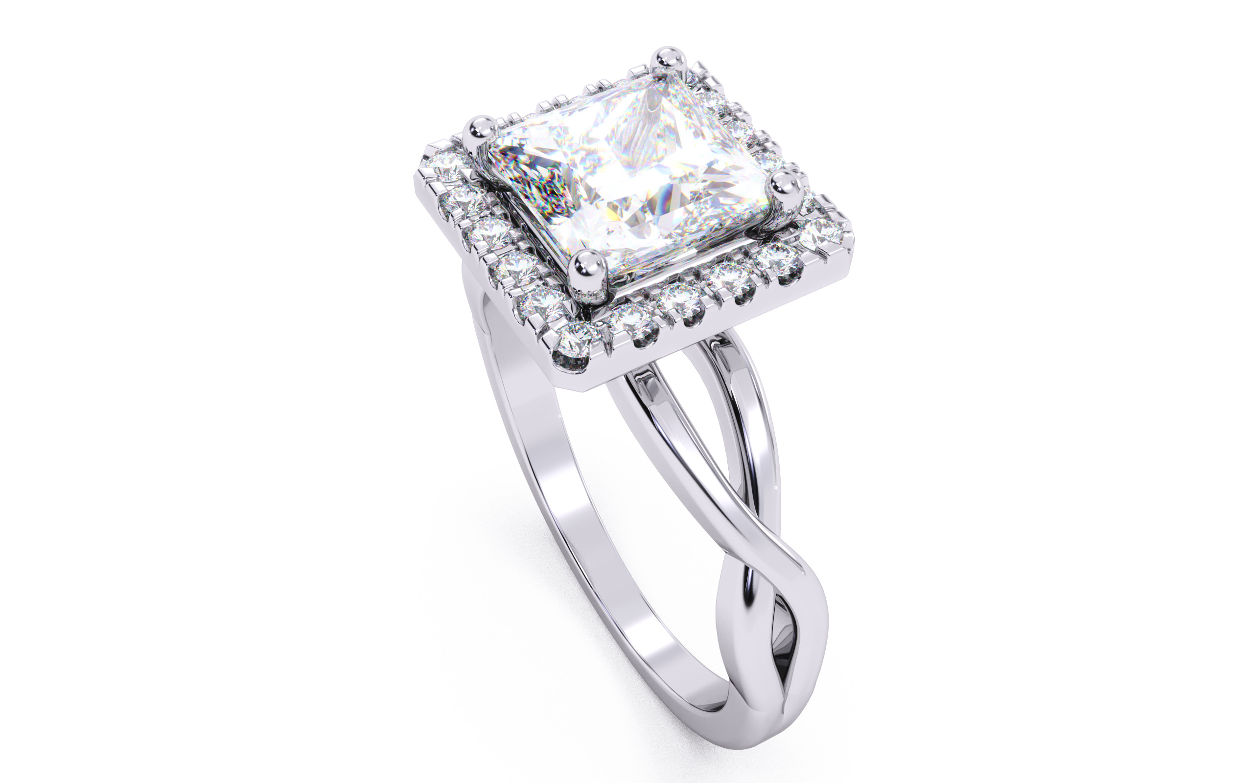 Princess Diamond Halo Setting Solitaire Ring  3D print model_24
