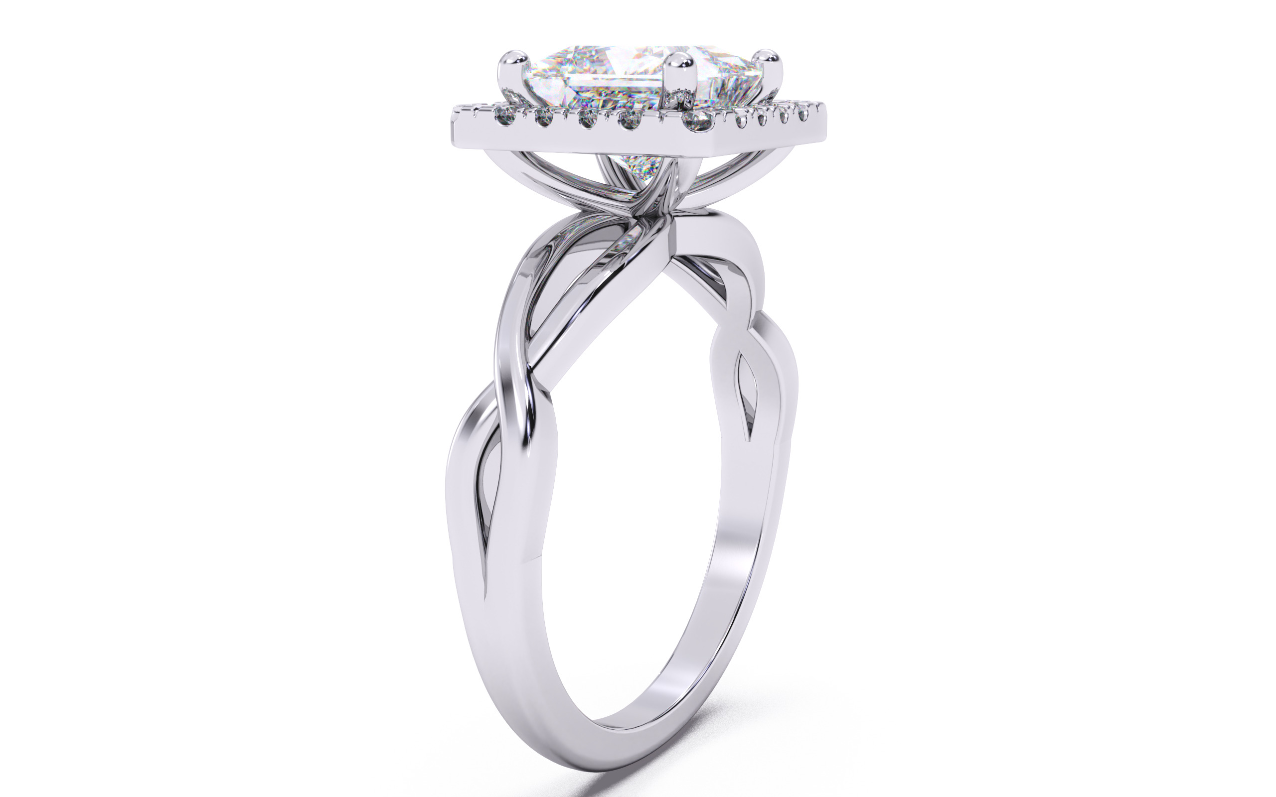 Princess Diamond Halo Setting Solitaire Ring  3D print model_18