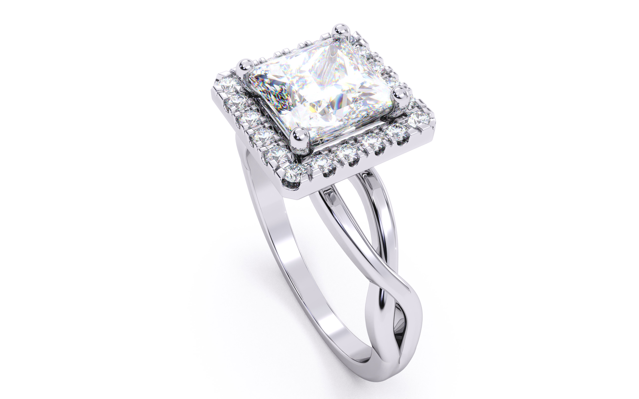 Princess Diamond Halo Setting Solitaire Ring  3D print model_3