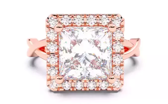 Princess Diamond Halo Setting Solitaire Ring  3D print model