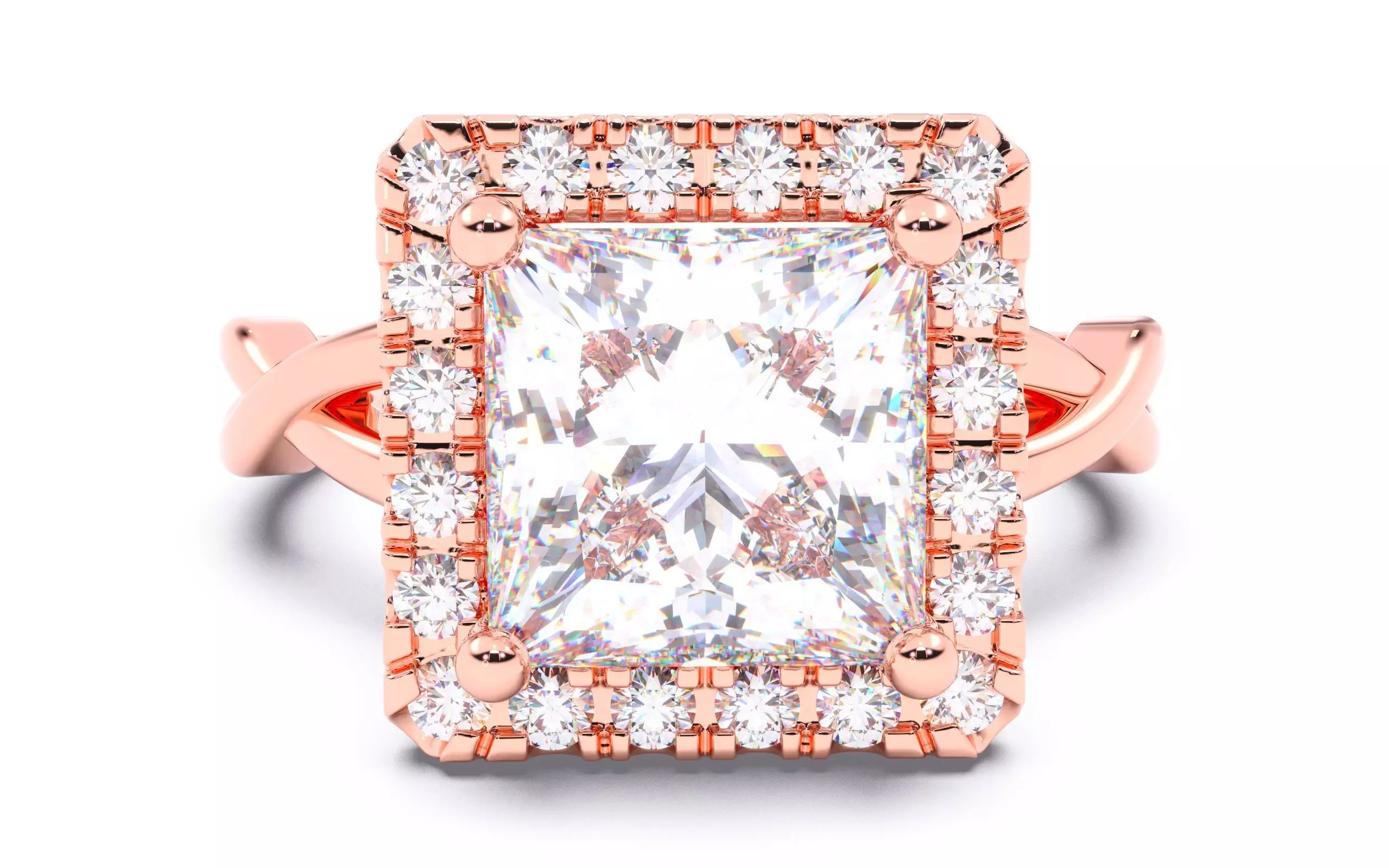 Princess Diamond Halo Setting Solitaire Ring  3D print model_0