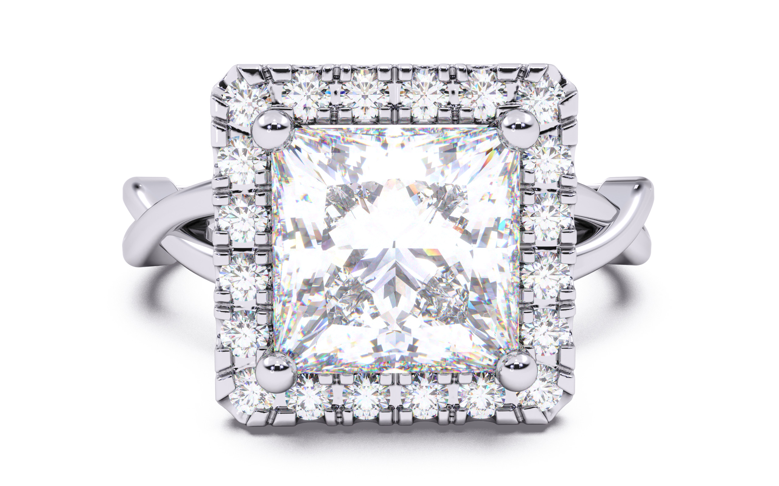 Princess Diamond Halo Setting Solitaire Ring  3D print model_15