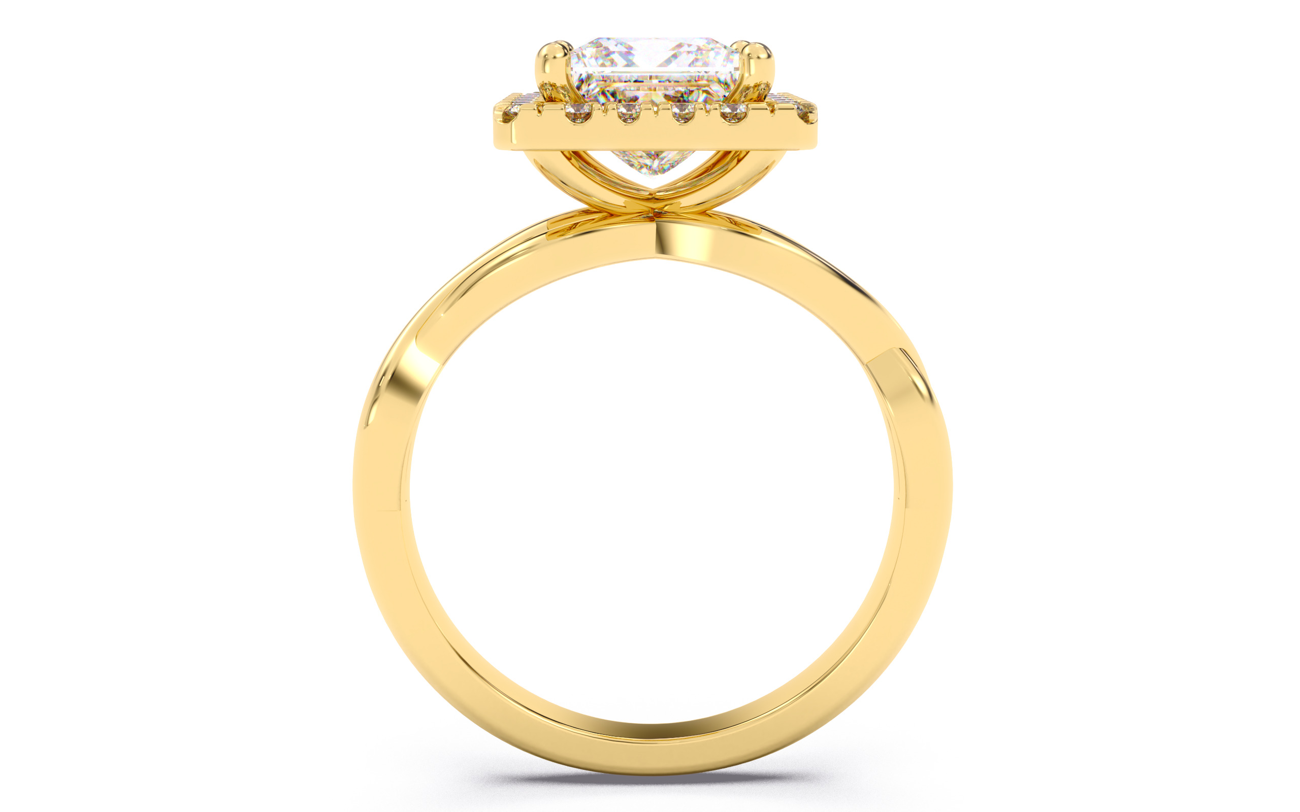 Princess Diamond Halo Setting Solitaire Ring  3D print model_10