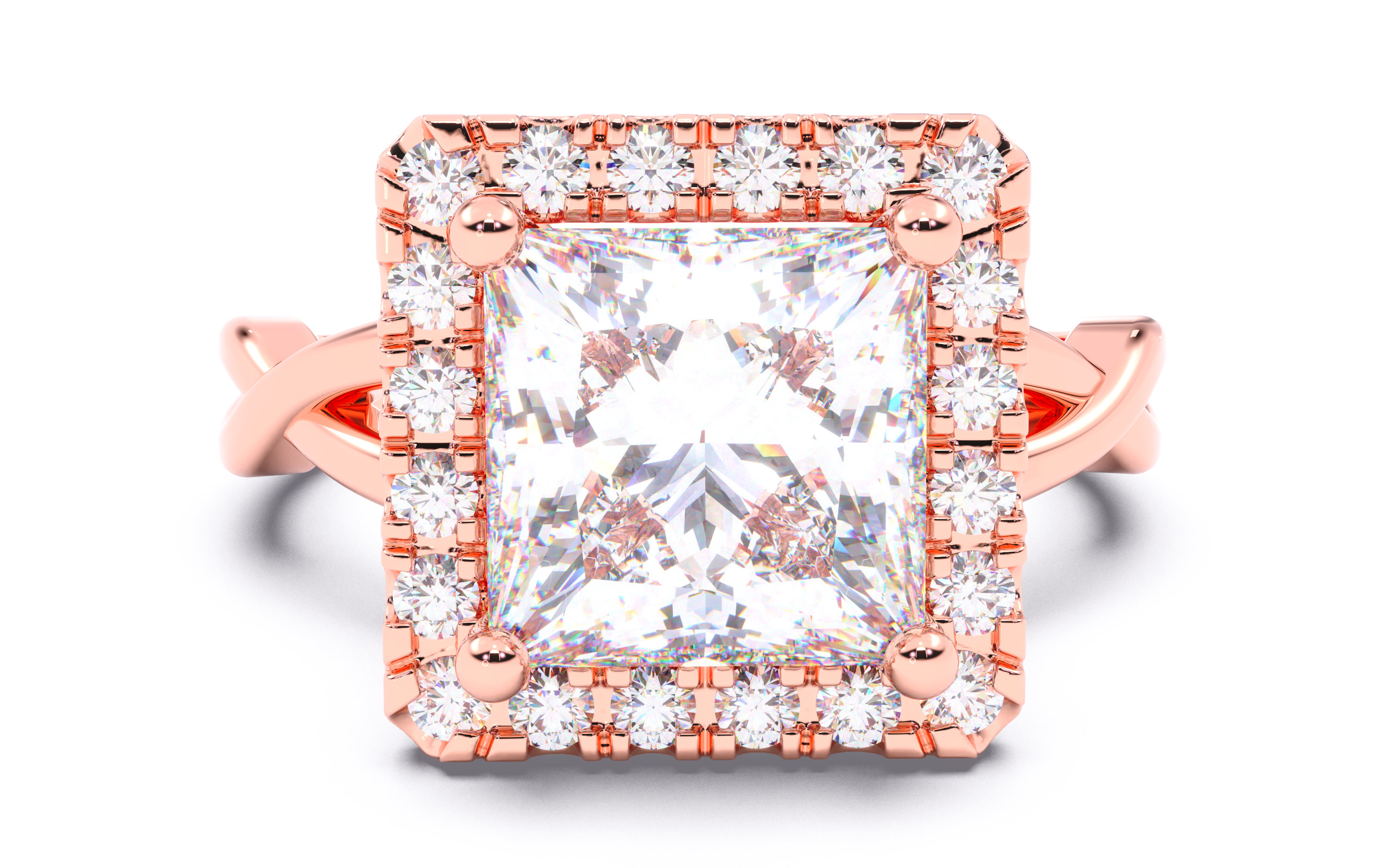 Princess Diamond Halo Setting Solitaire Ring  3D print model_17