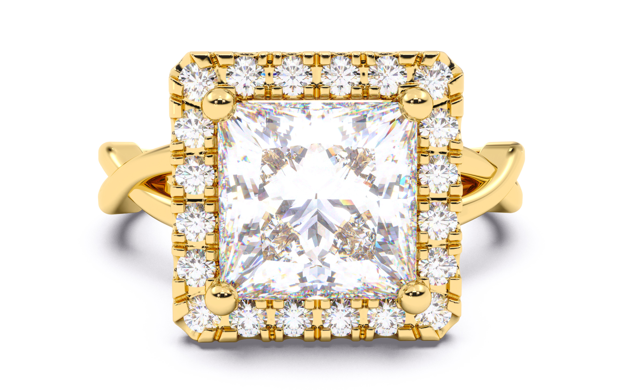 Princess Diamond Halo Setting Solitaire Ring  3D print model_14