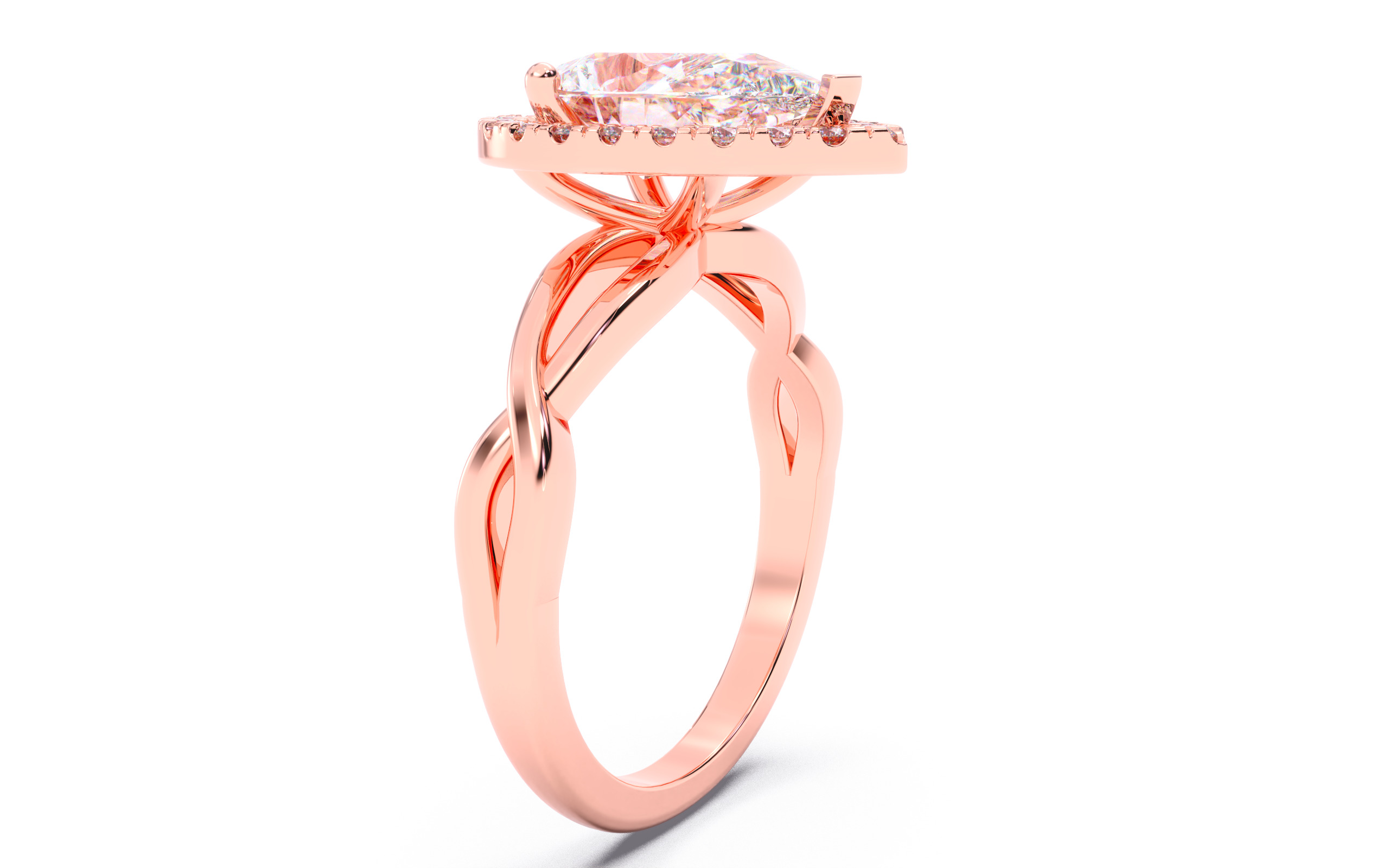 Pear Diamond Halo Setting Solitaire Ring 3D print model_2