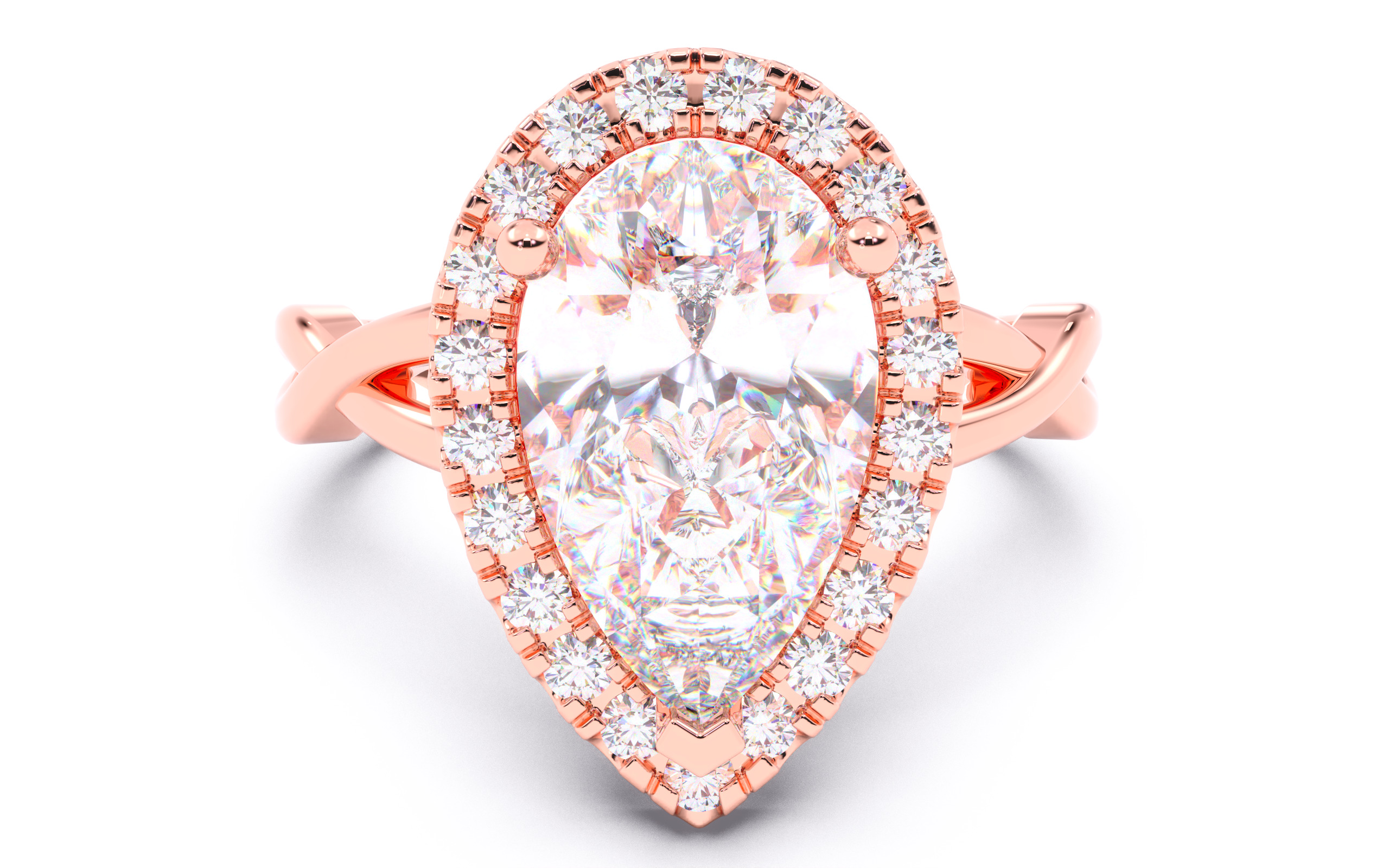 Pear Diamond Halo Setting Solitaire Ring 3D print model_17