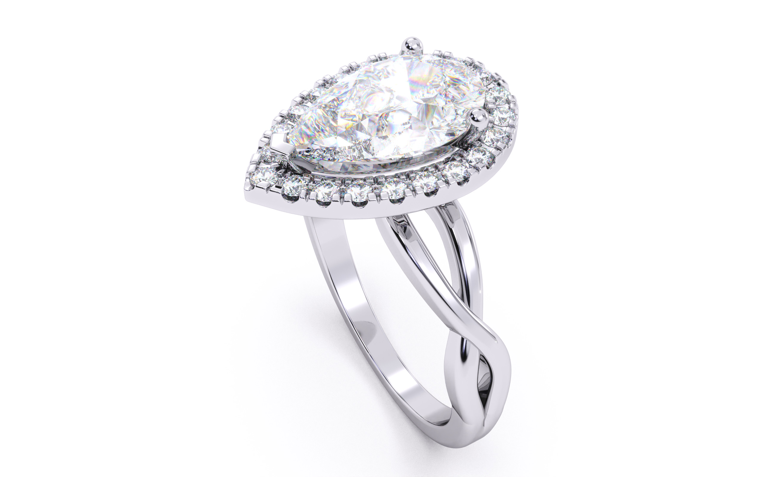Pear Diamond Halo Setting Solitaire Ring 3D print model_3