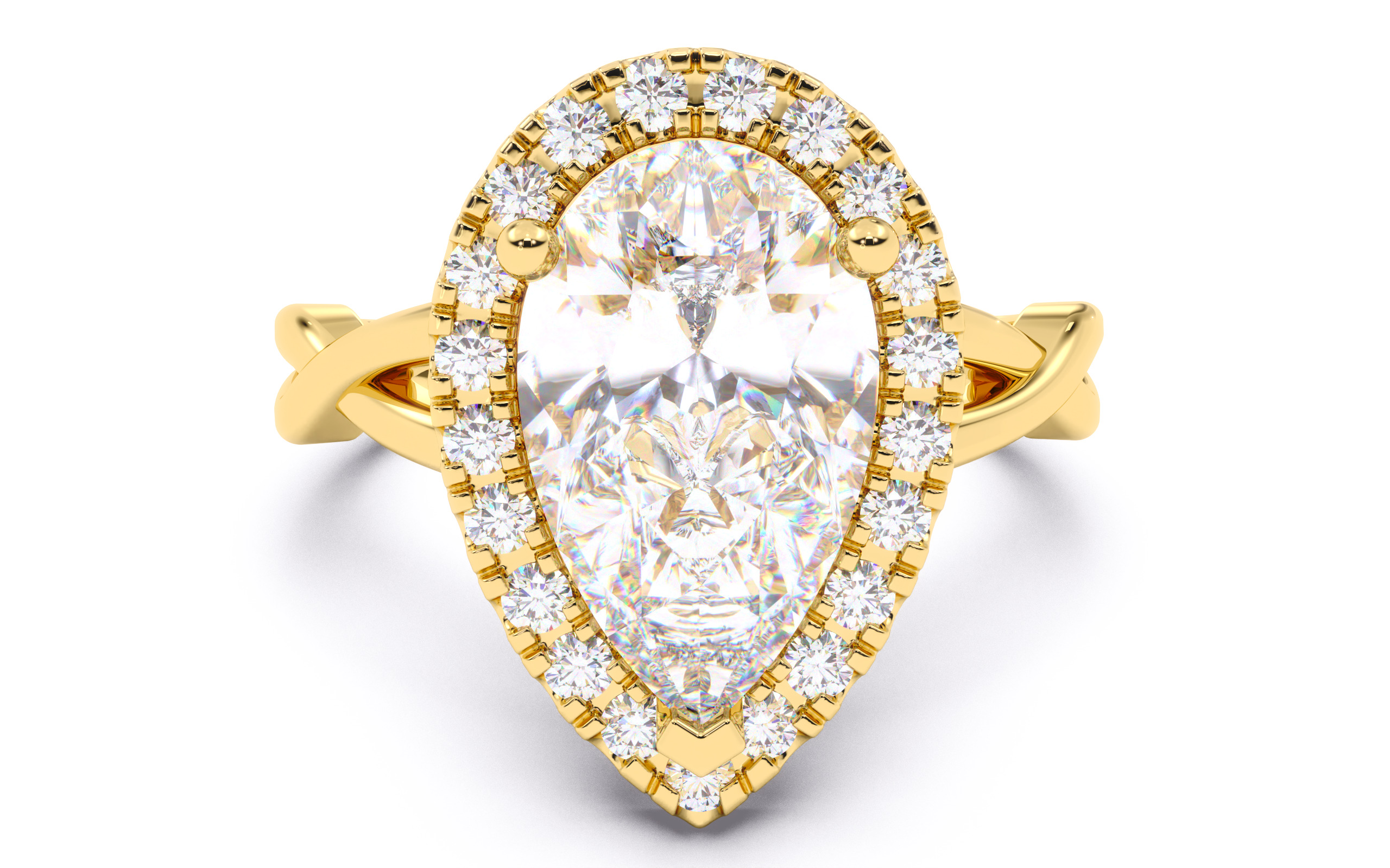 Pear Diamond Halo Setting Solitaire Ring 3D print model_14