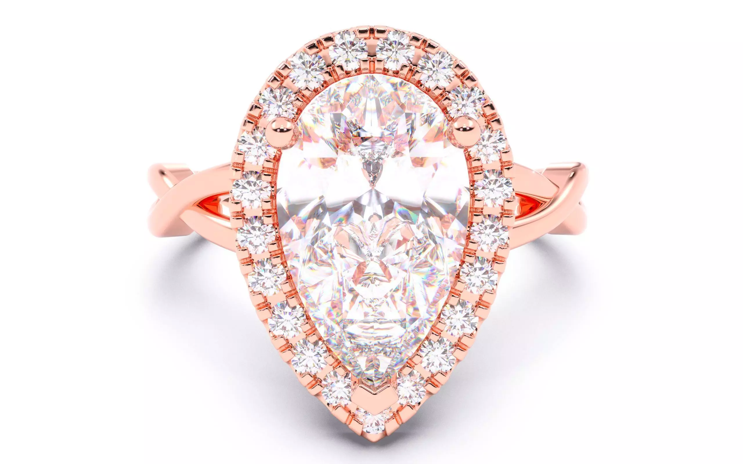 Pear Diamond Halo Setting Solitaire Ring 3D print model_0