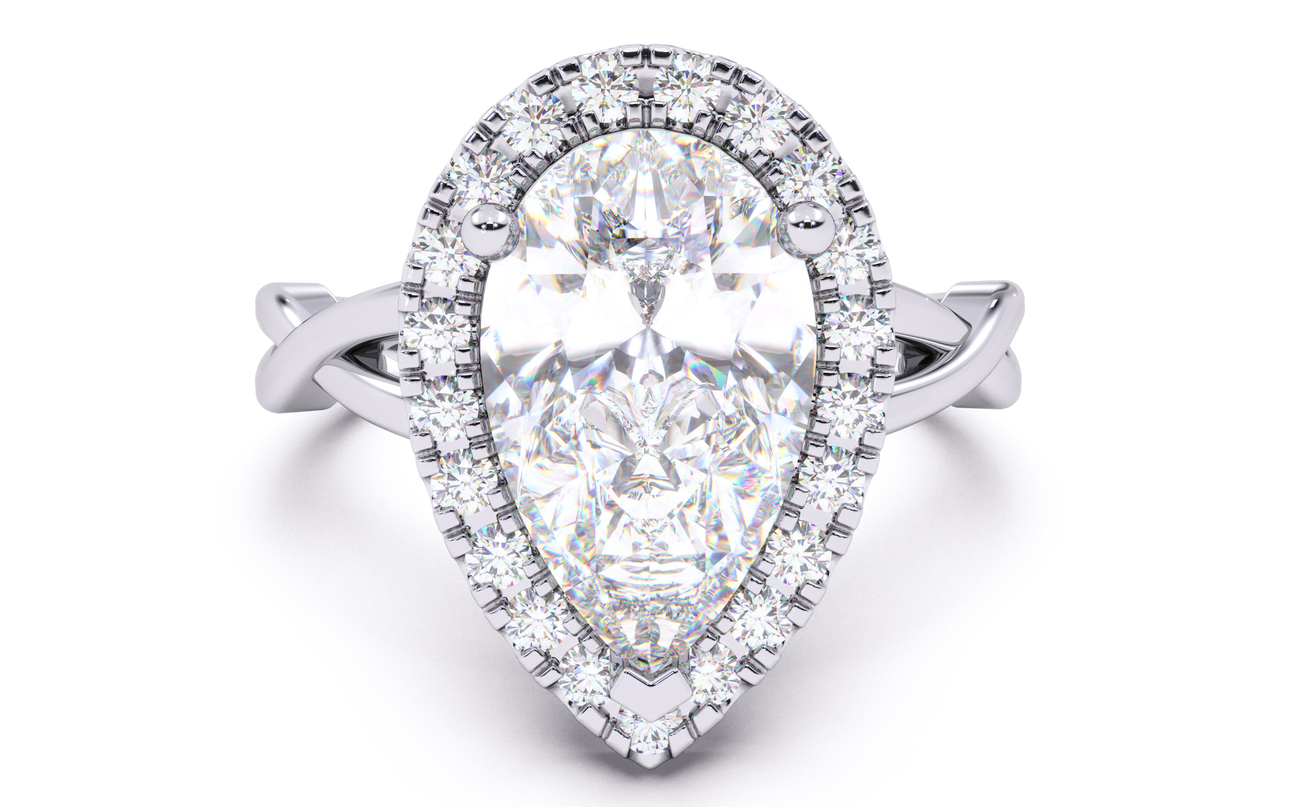 Pear Diamond Halo Setting Solitaire Ring 3D print model_16