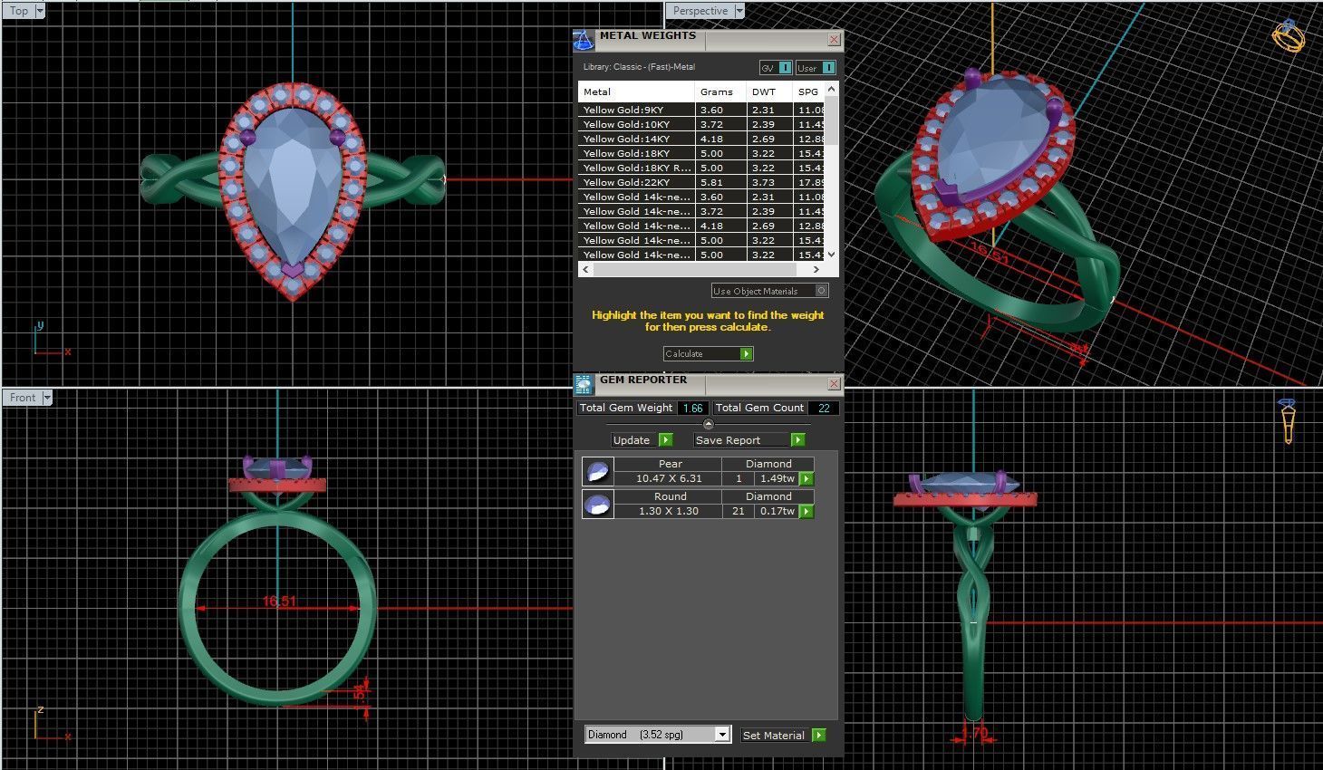 Pear Diamond Halo Setting Solitaire Ring 3D print model_1