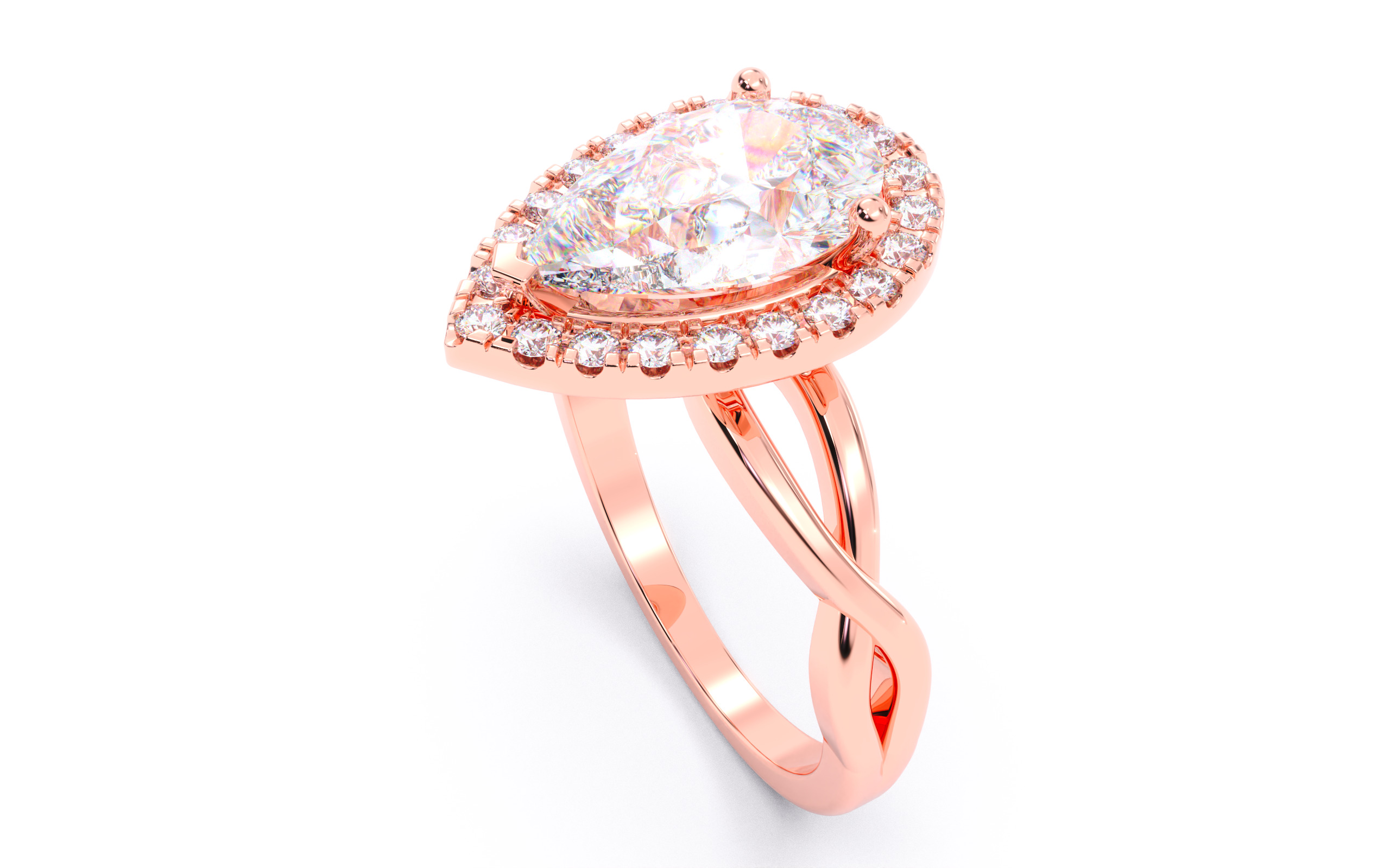 Pear Diamond Halo Setting Solitaire Ring 3D print model_5