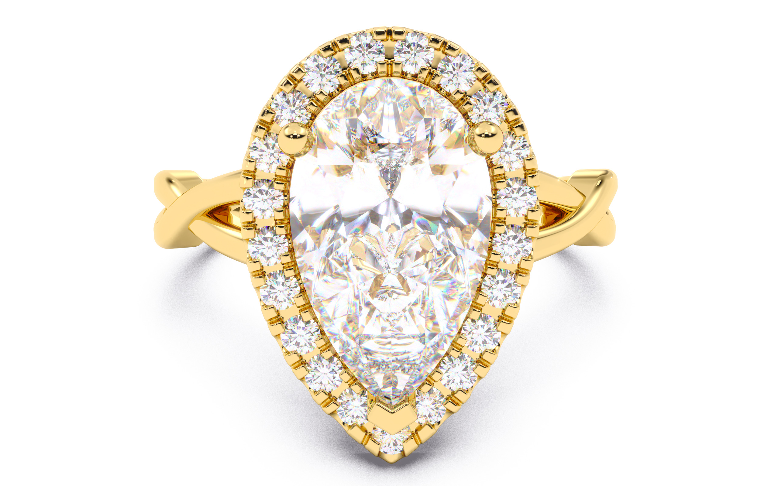 Pear Diamond Halo Setting Solitaire Ring 3D print model_12