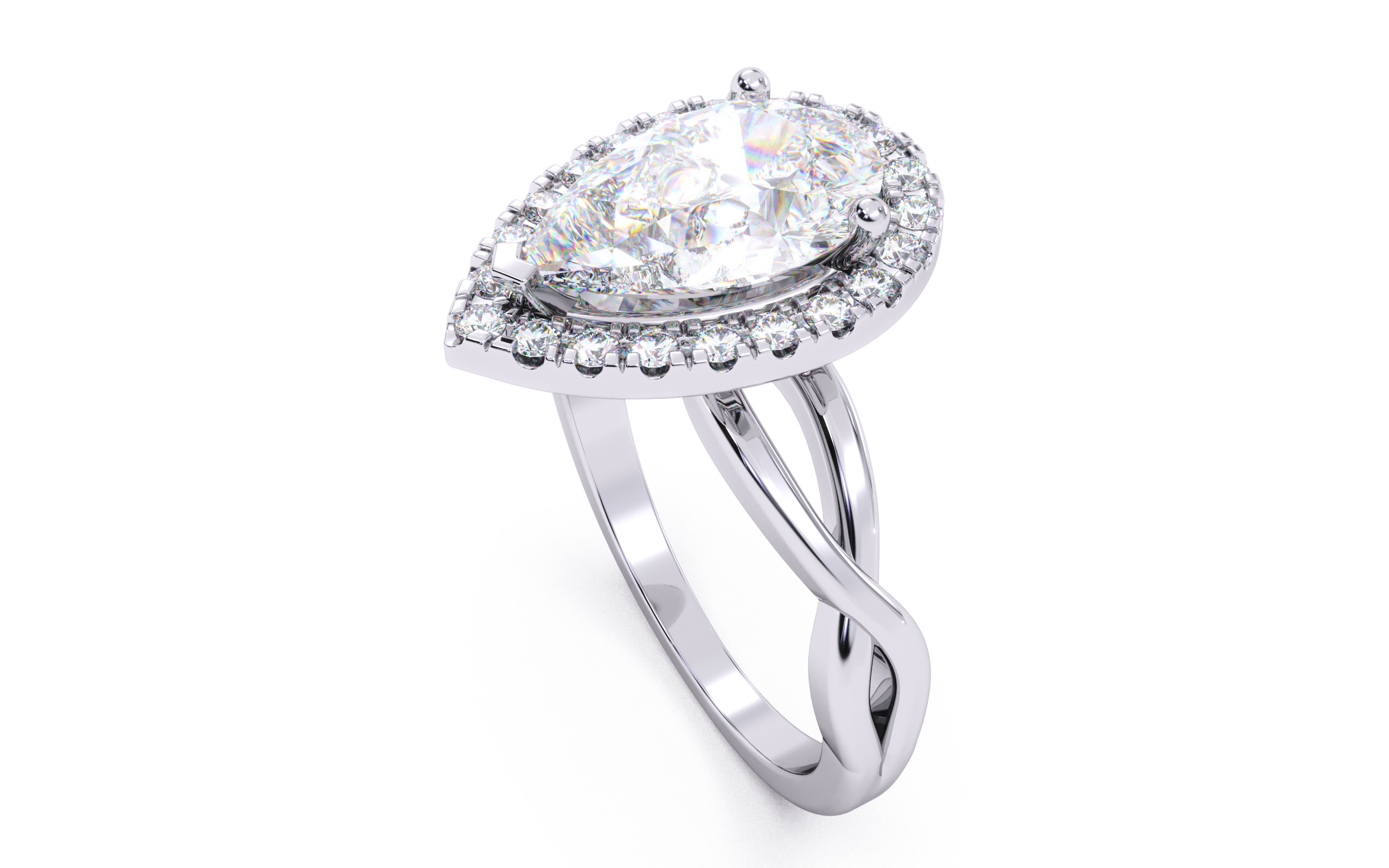 Pear Diamond Halo Setting Solitaire Ring 3D print model_24