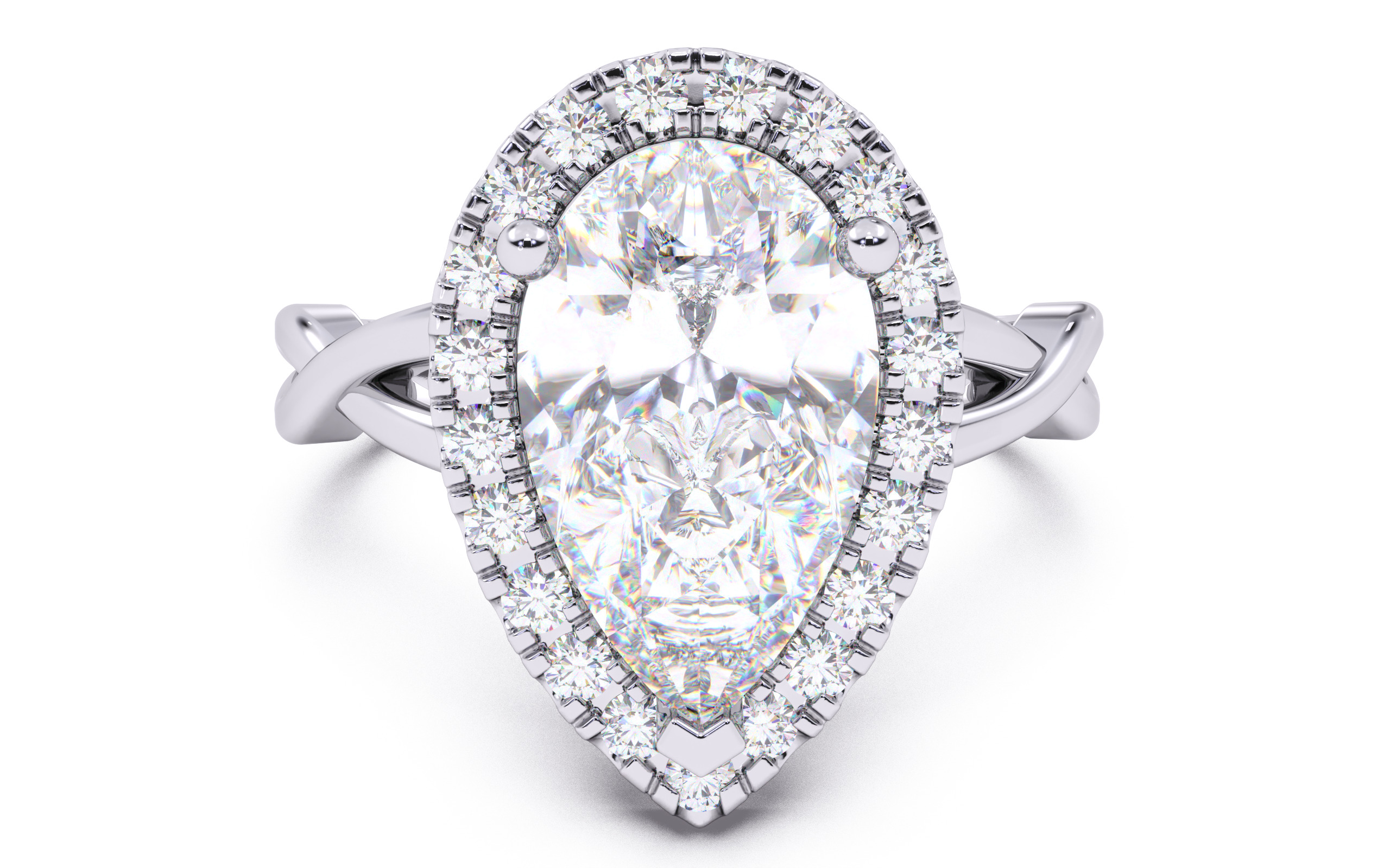 Pear Diamond Halo Setting Solitaire Ring 3D print model_15