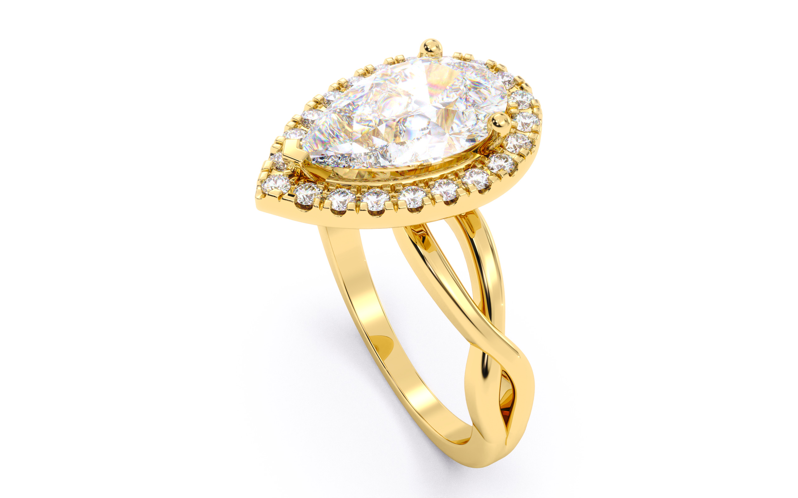 Pear Diamond Halo Setting Solitaire Ring 3D print model_23