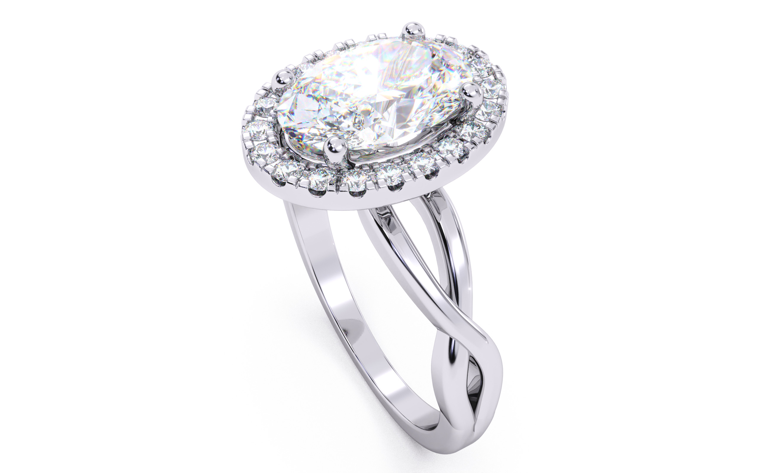 Oval Diamond Halo Setting Solitaire Ring 3D print model_24