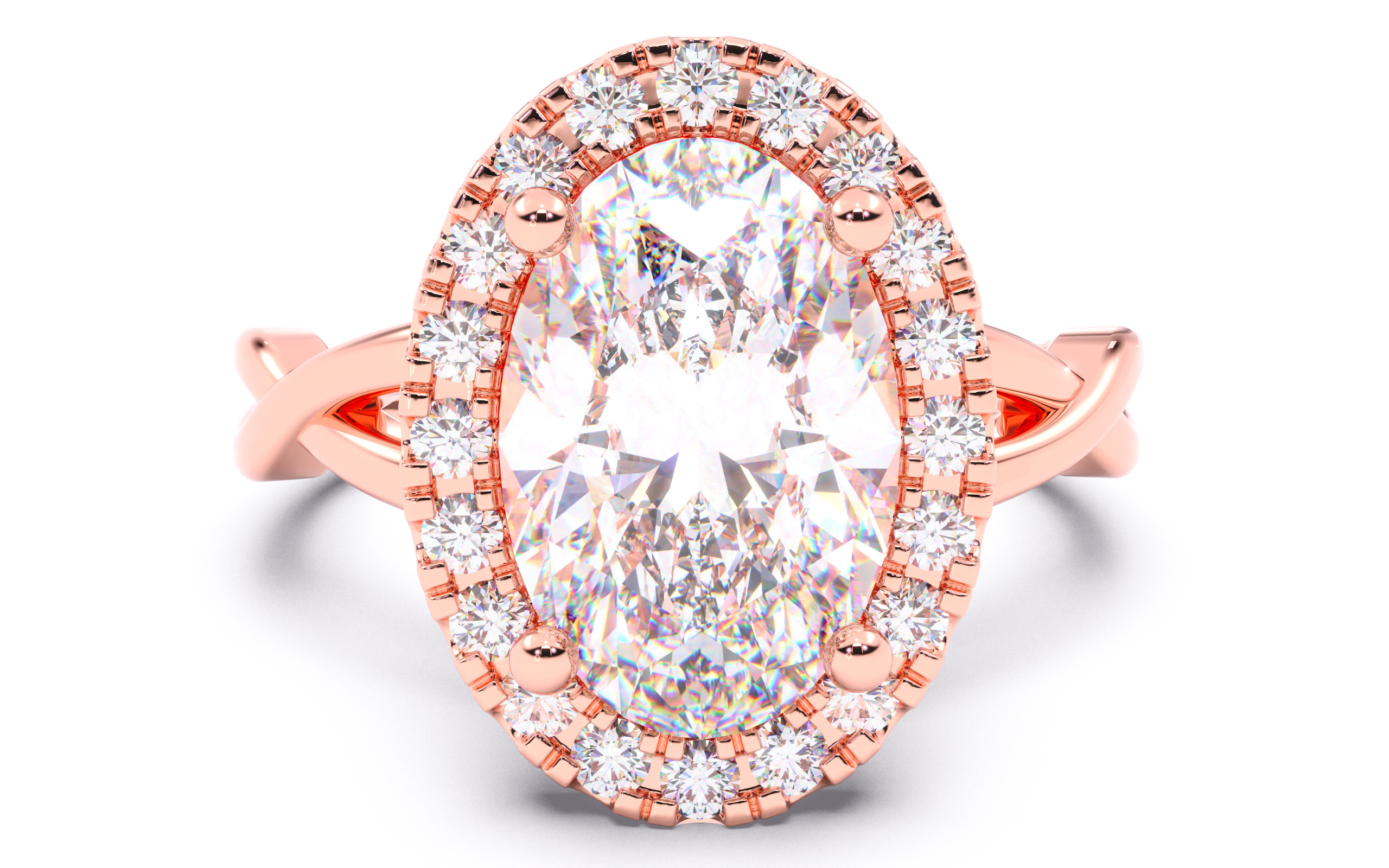 Oval Diamond Halo Setting Solitaire Ring 3D print model_17