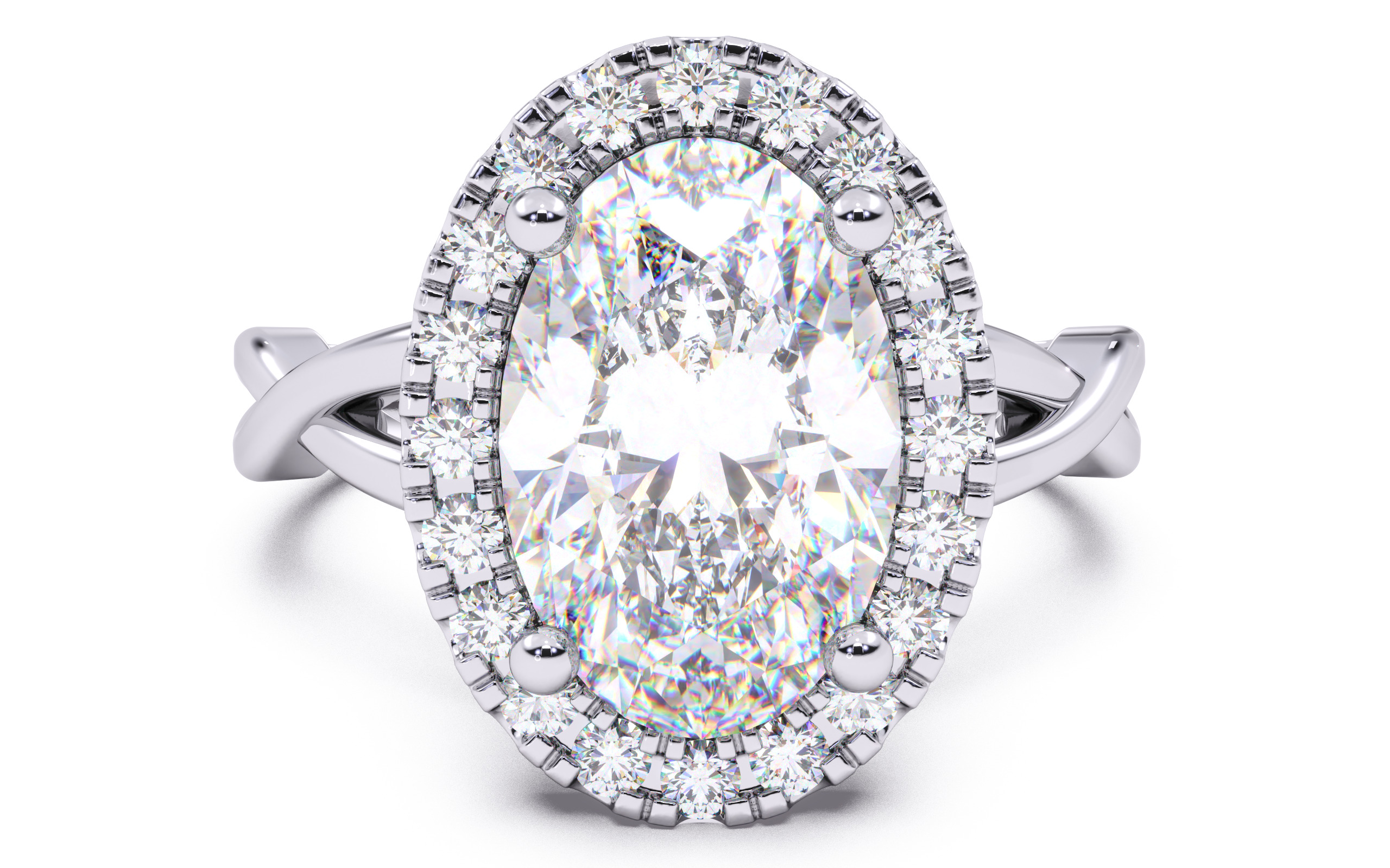 Oval Diamond Halo Setting Solitaire Ring 3D print model_15