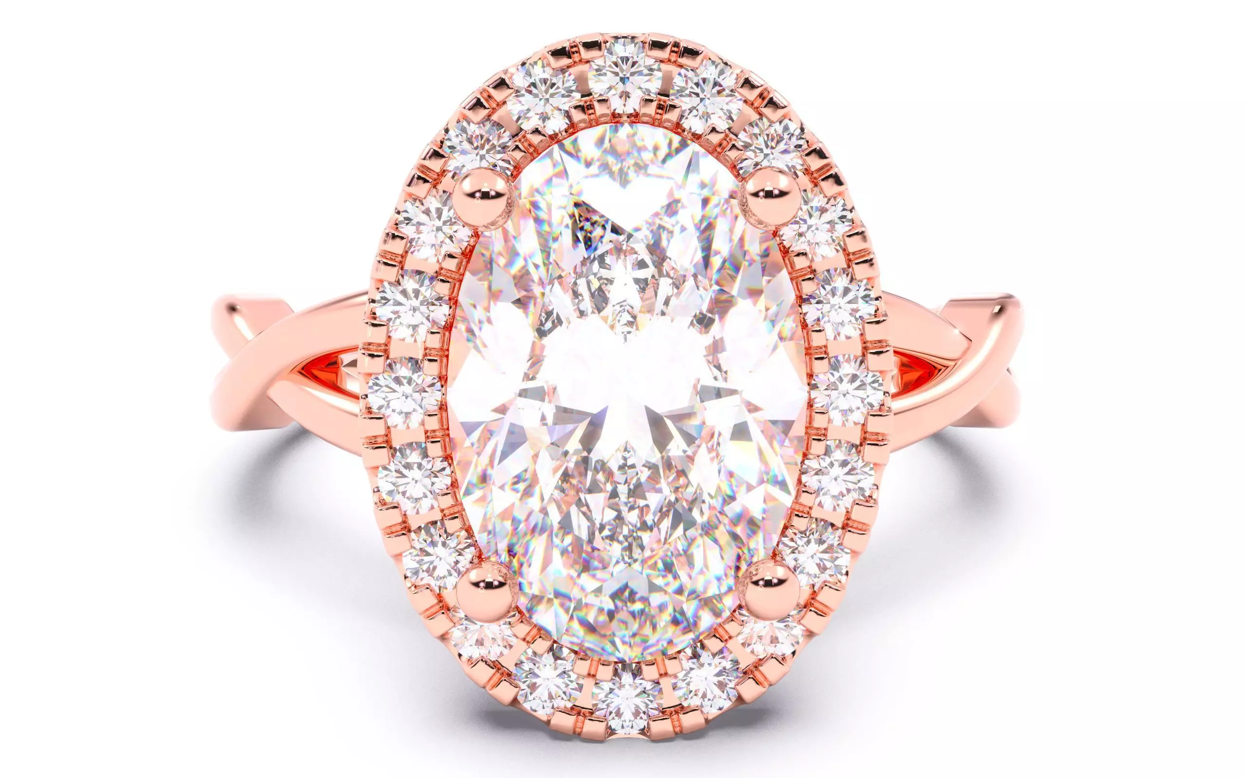 Oval Diamond Halo Setting Solitaire Ring 3D print model_0