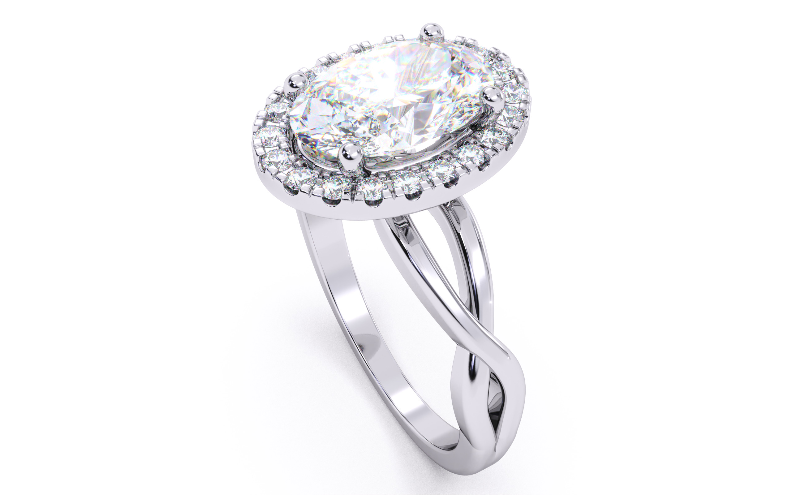 Oval Diamond Halo Setting Solitaire Ring 3D print model_3