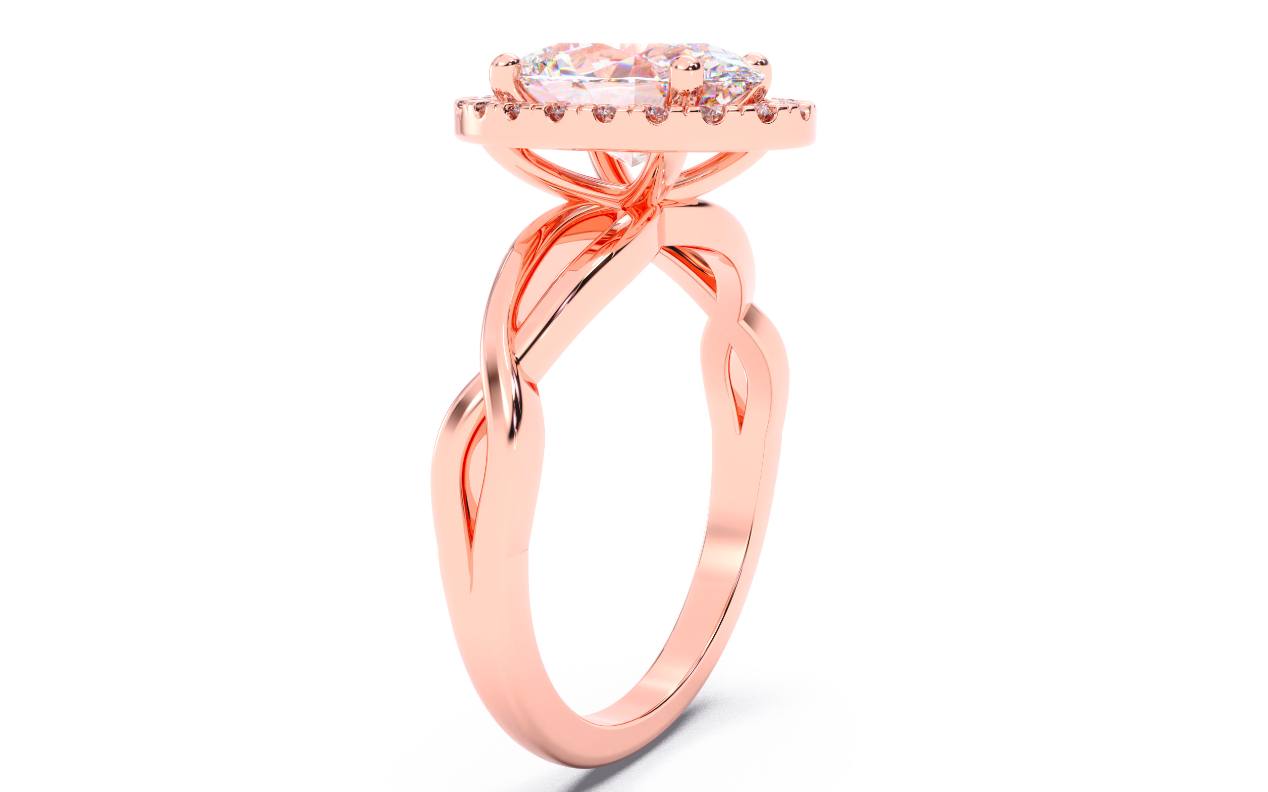 Oval Diamond Halo Setting Solitaire Ring 3D print model_2