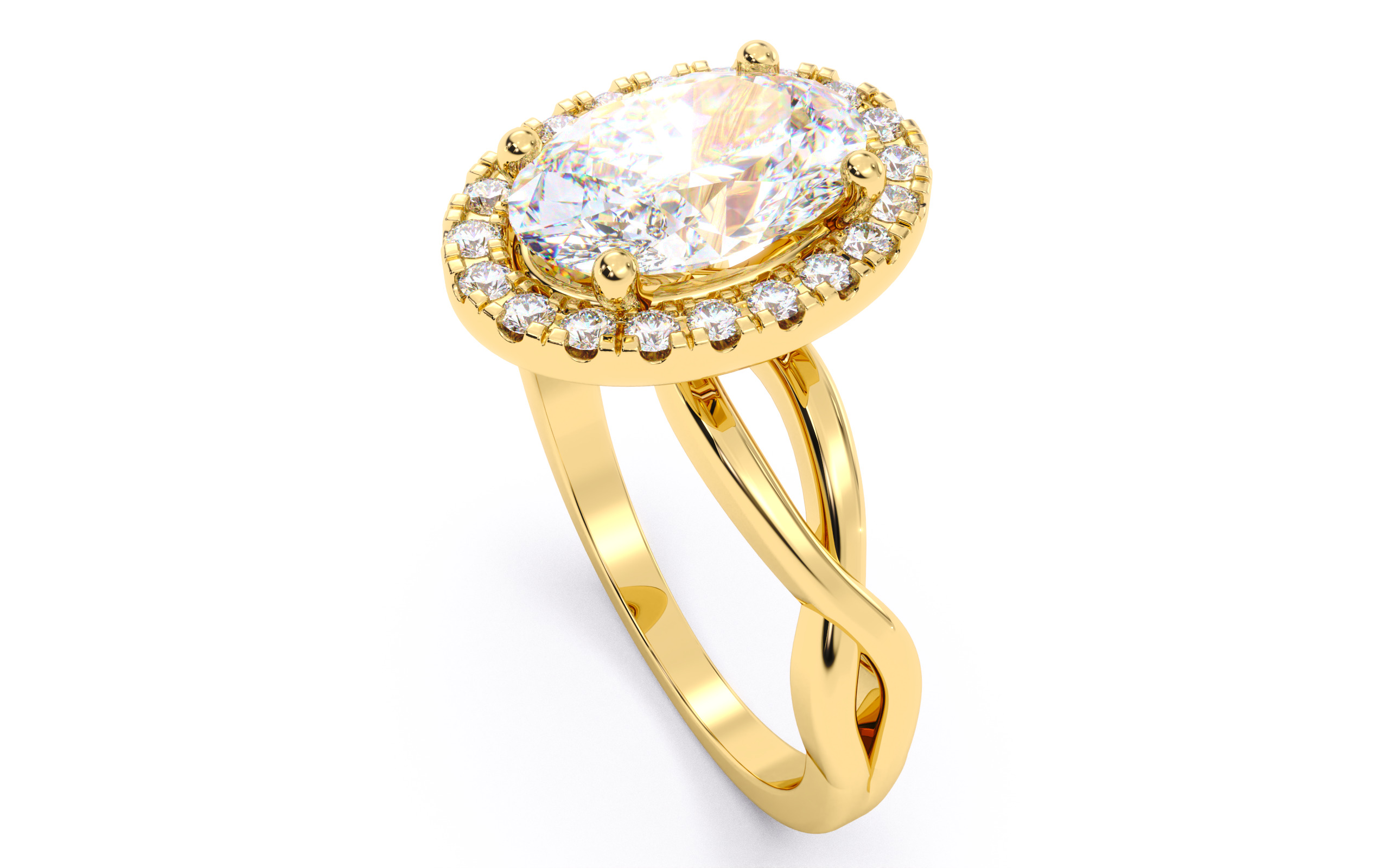 Oval Diamond Halo Setting Solitaire Ring 3D print model_23