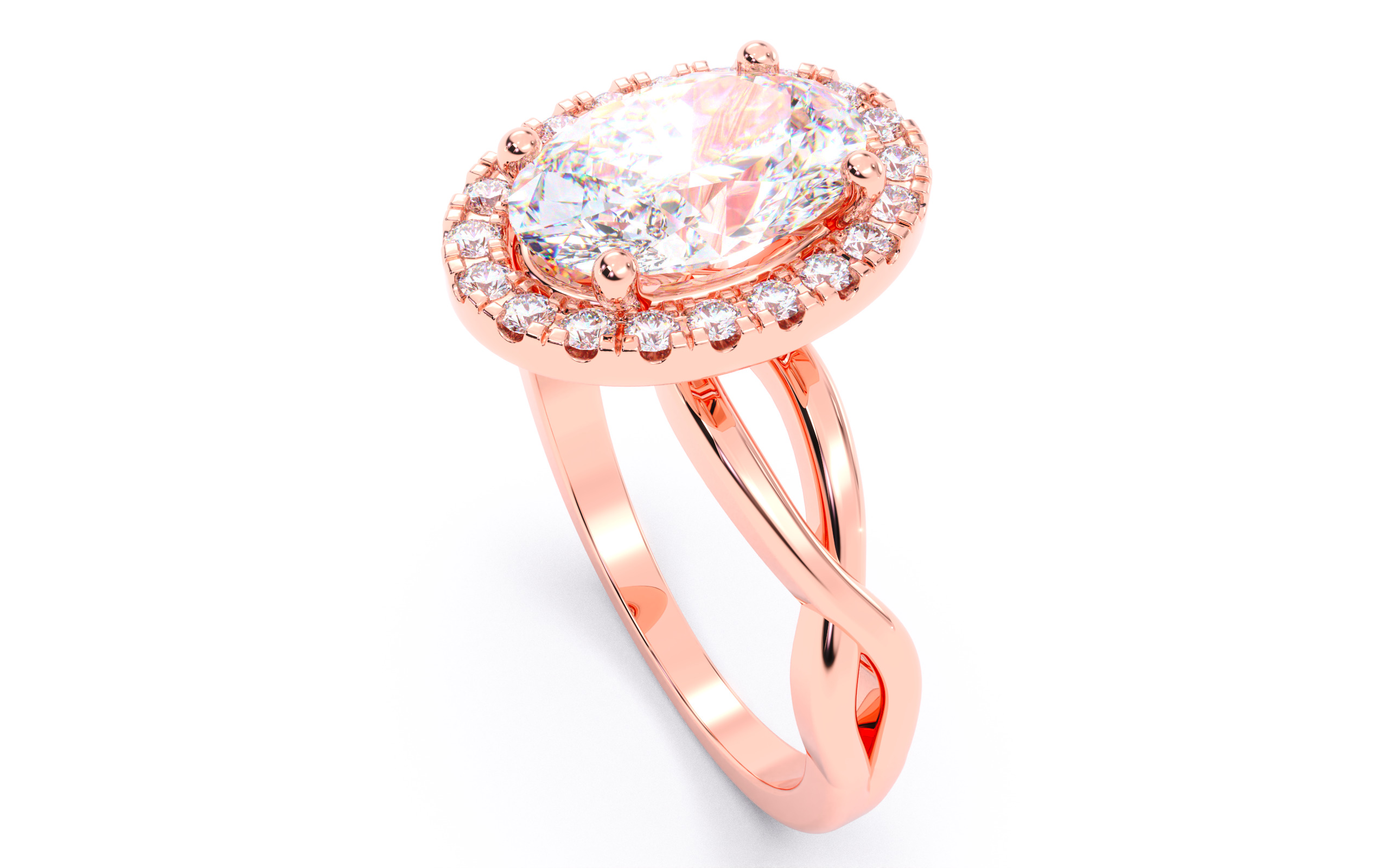 Oval Diamond Halo Setting Solitaire Ring 3D print model_5