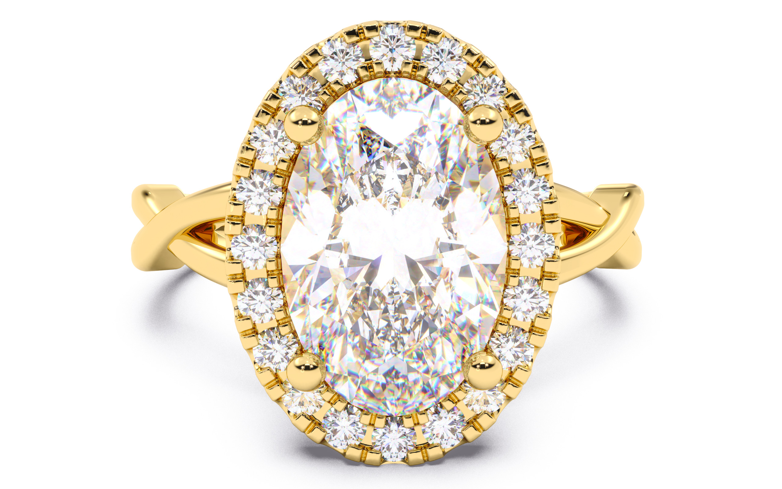 Oval Diamond Halo Setting Solitaire Ring 3D print model_12