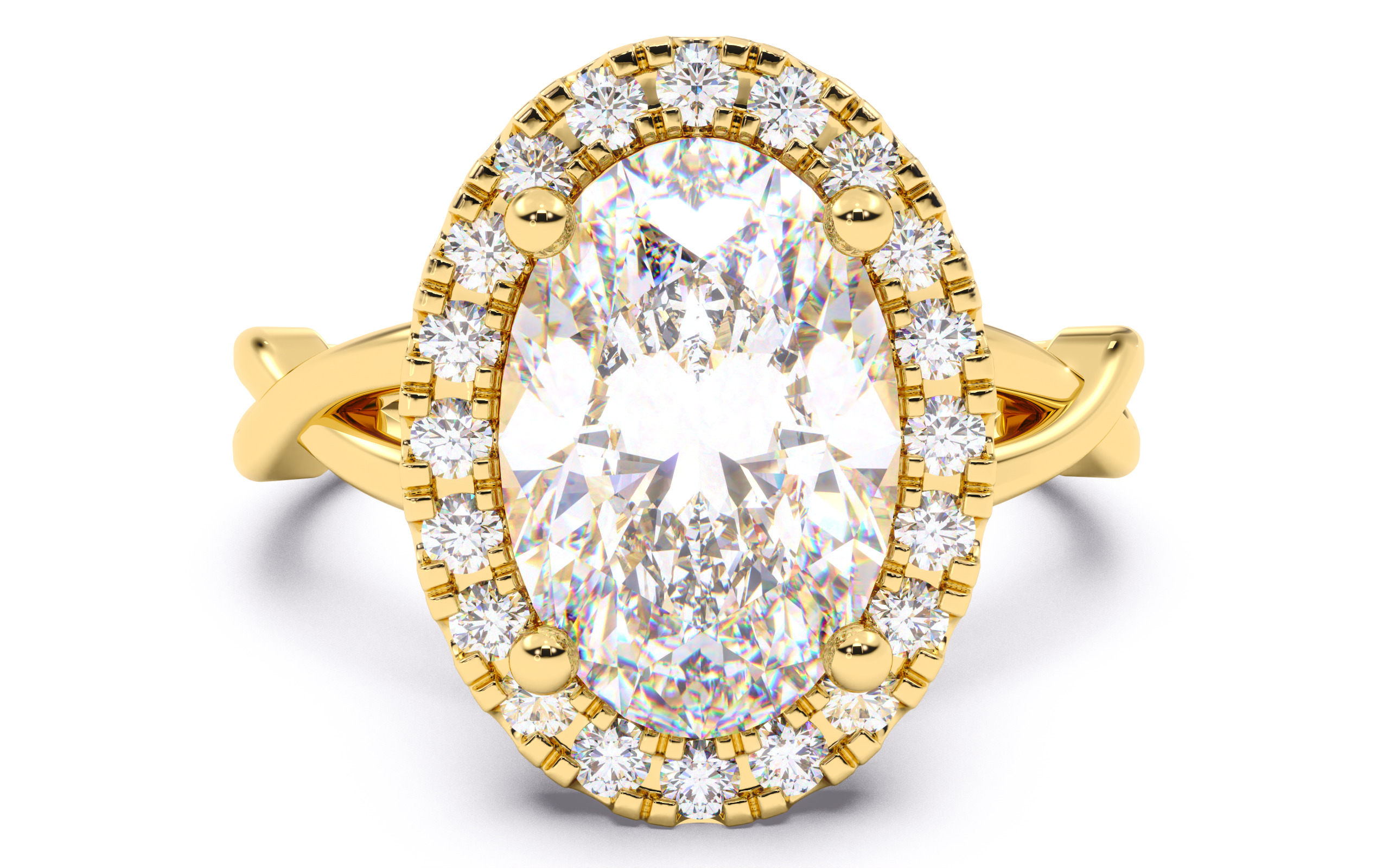 Oval Diamond Halo Setting Solitaire Ring 3D print model_14