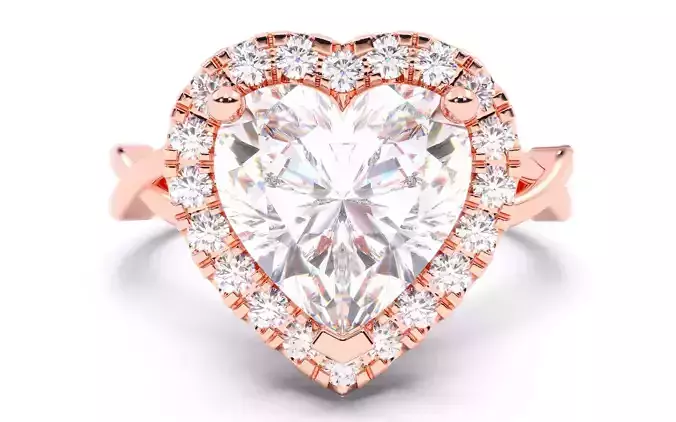 Heart Diamond Halo Setting Solitaire Ring  3D print model