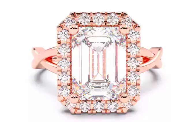 Emerald Diamond Halo Setting Solitaire Ring  3D print model