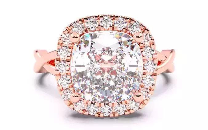 Cushion Diamond Halo Setting Solitaire Ring  3D print model