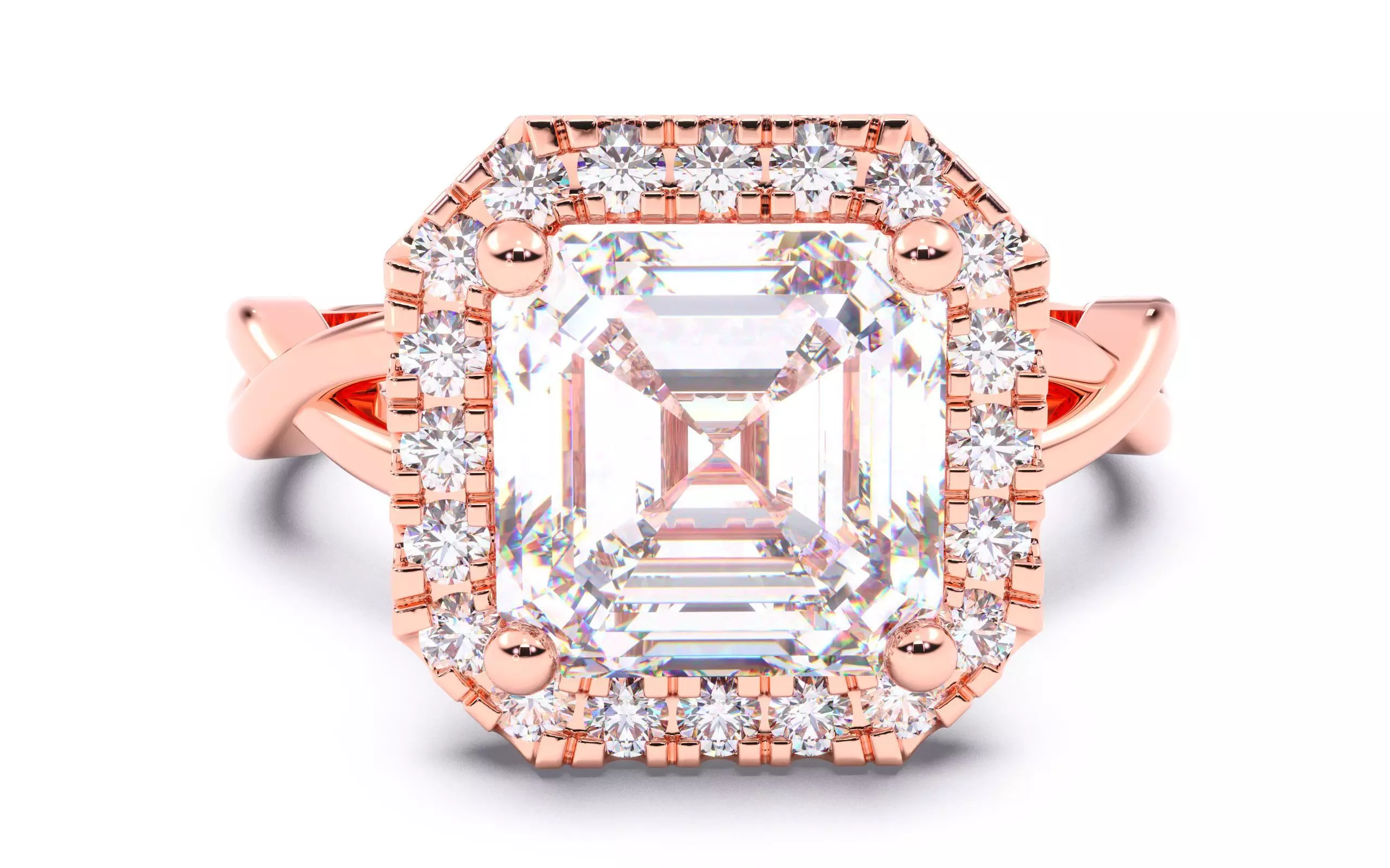 Asscher Diamond Halo Setting Solitaire Ring 3D print model