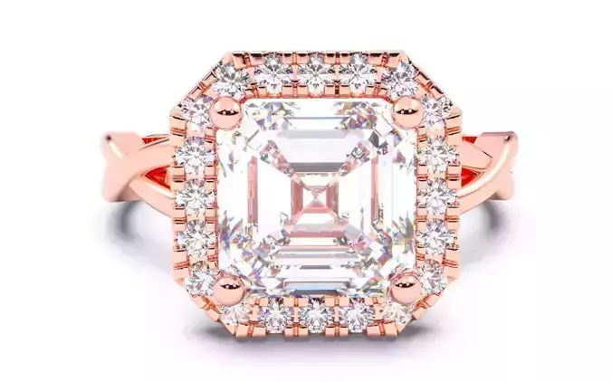 Asscher Diamond Halo Setting Solitaire Ring  3D print model