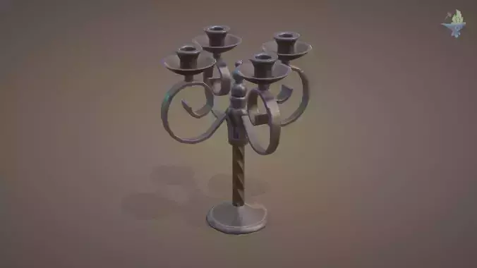 Five branches wrought iron candelabra Low-poly 3D model