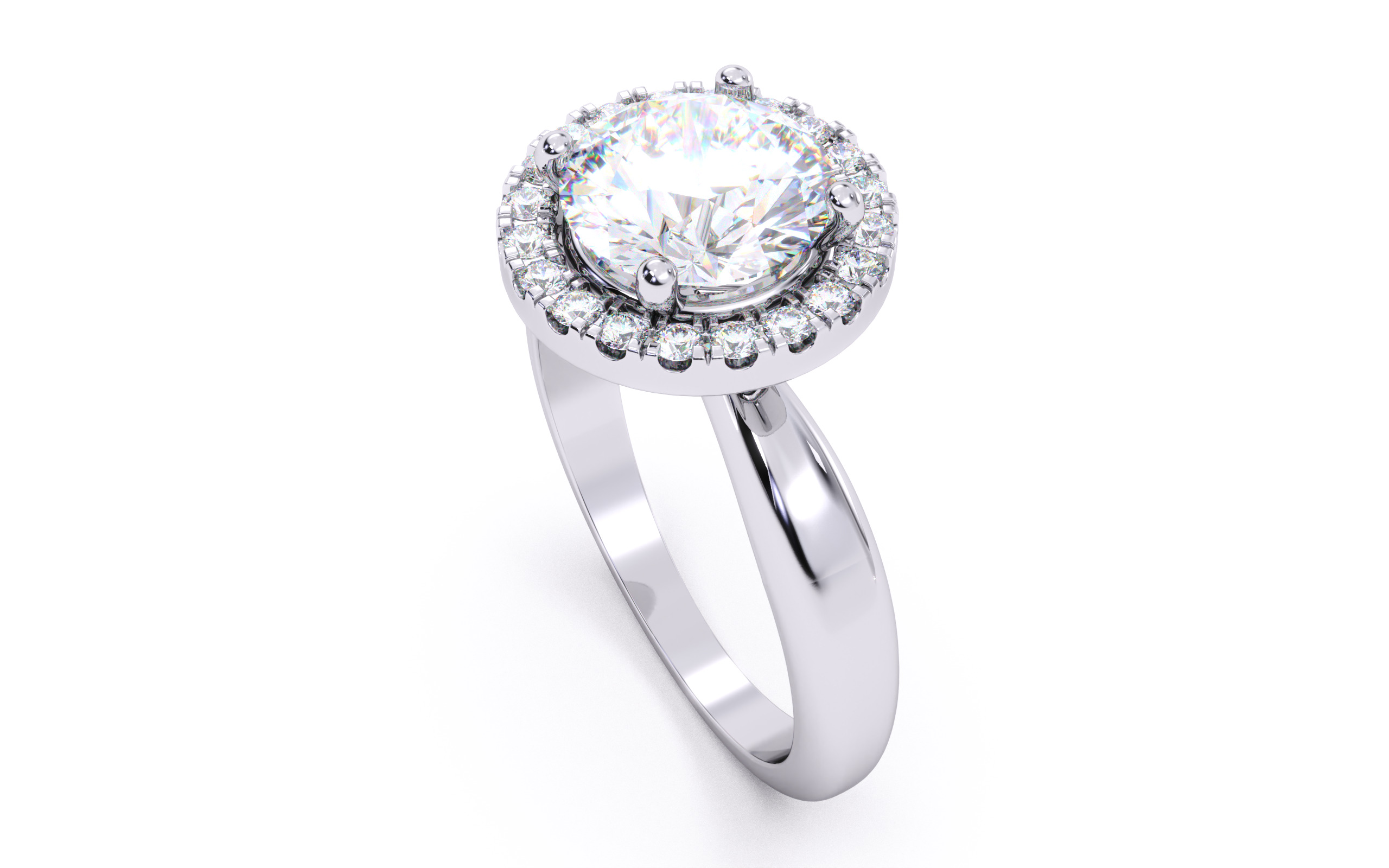 Round Diamond Halo Setting Solitaire Ring  3D print model_3