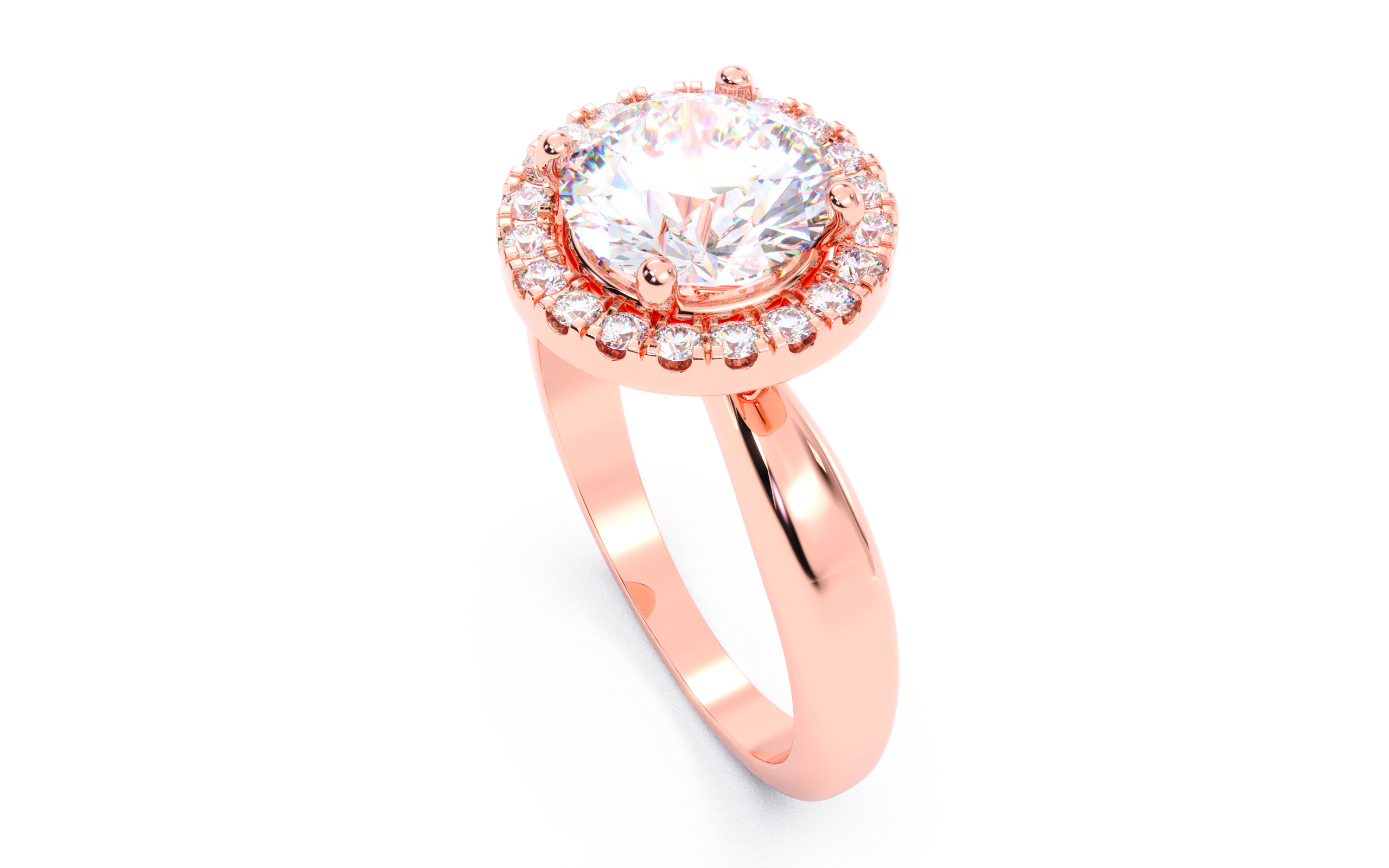 Round Diamond Halo Setting Solitaire Ring  3D print model_4