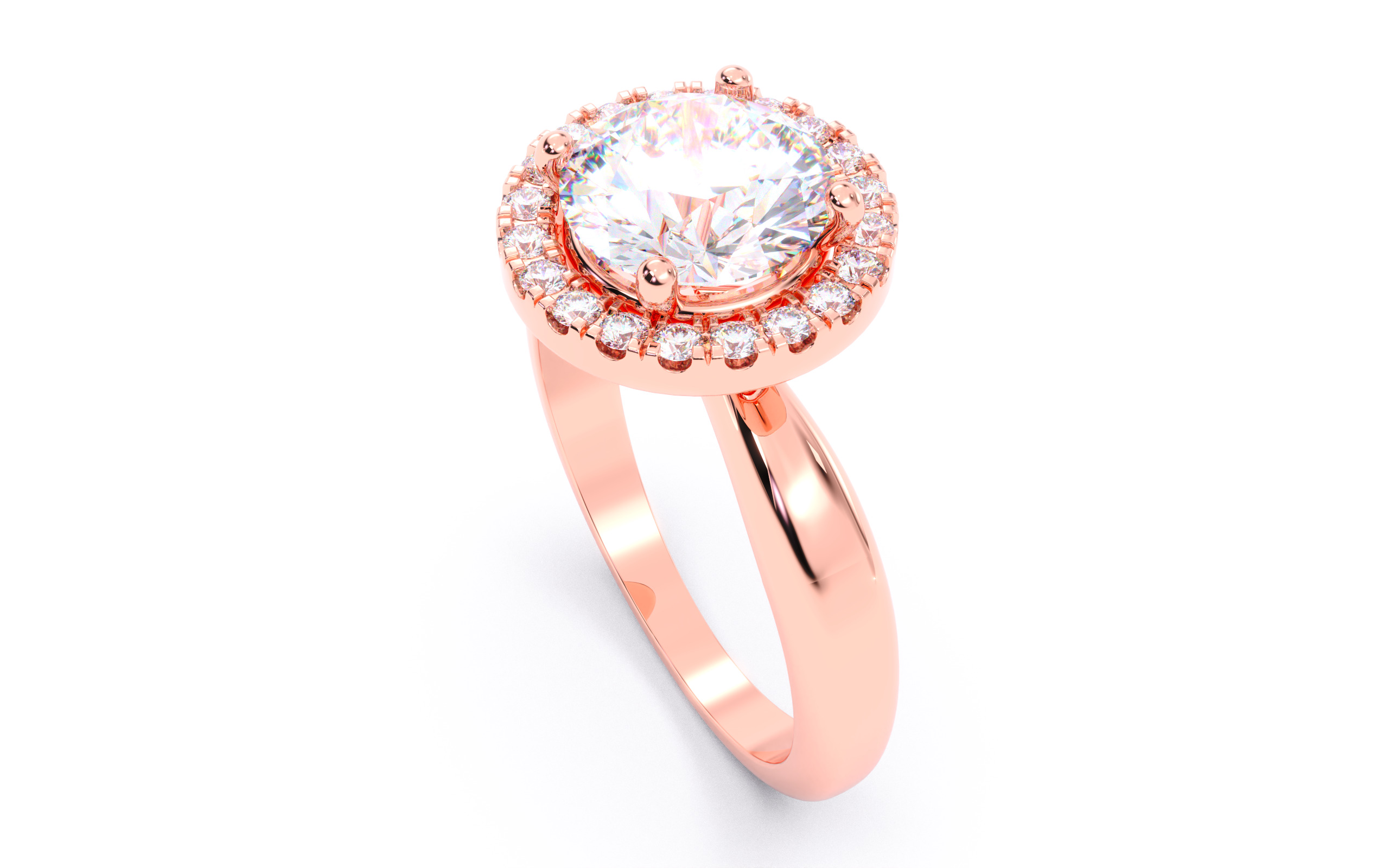 Round Diamond Halo Setting Solitaire Ring  3D print model_5